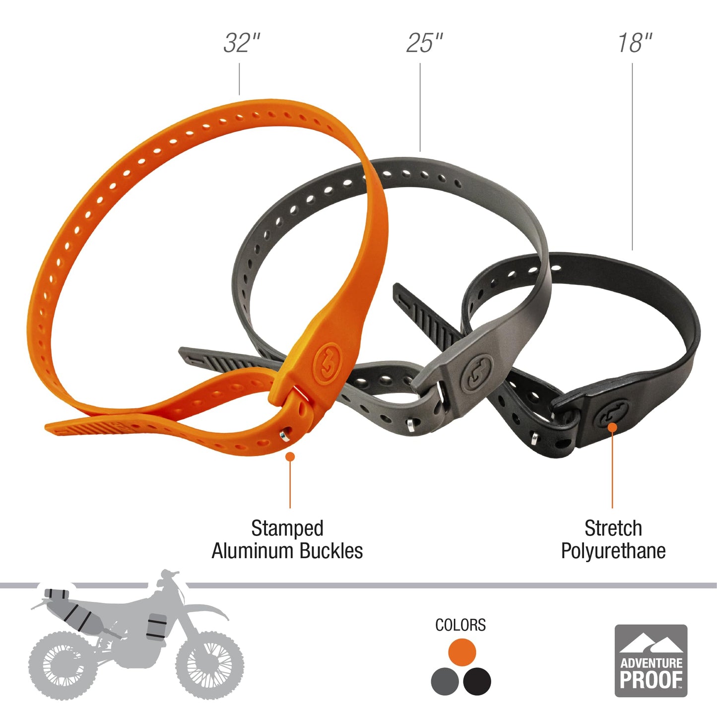 Giant Loop Pronghorn Straps, Multi-Purpose Cargo Straps with Virtually Unbreakable Fasteners, 32" Orange, 2-Piece Pack