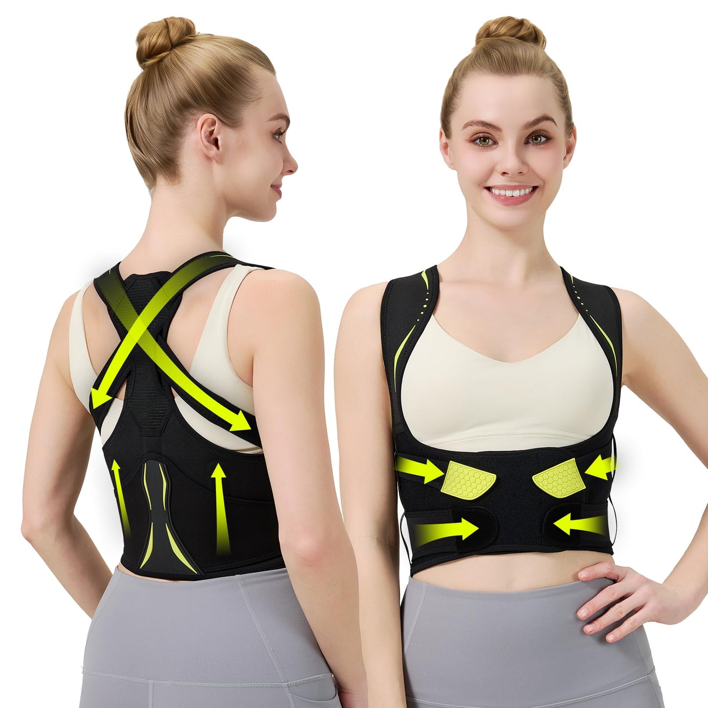 aoFIT Posture Corrector for Women：Adjustable Back Brace for Pain Relief & Back Straightener Improve Rounded Shoulders, Hunchback Correction, Back Support with Fashionable Design Black (Medium)