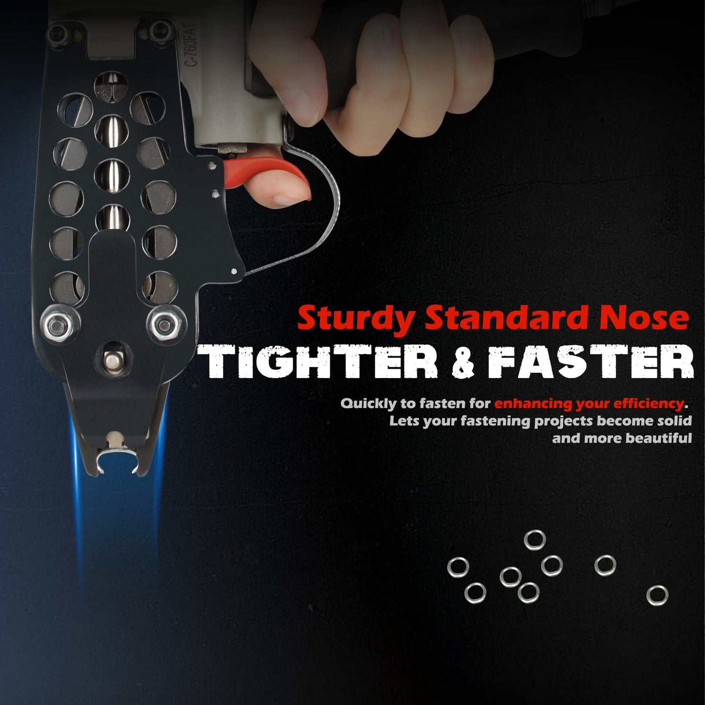 WOODPECKER C-760FA 16 Guage Pneumatic Hog Ring Gun, Standard 3.0 mm to 4.8 mm Closure Diameter, 1/2-Inch Crown Hog Ring Staples, Air Hog Ring Plier Tool for Wire Cages, Seat Making, Fencing