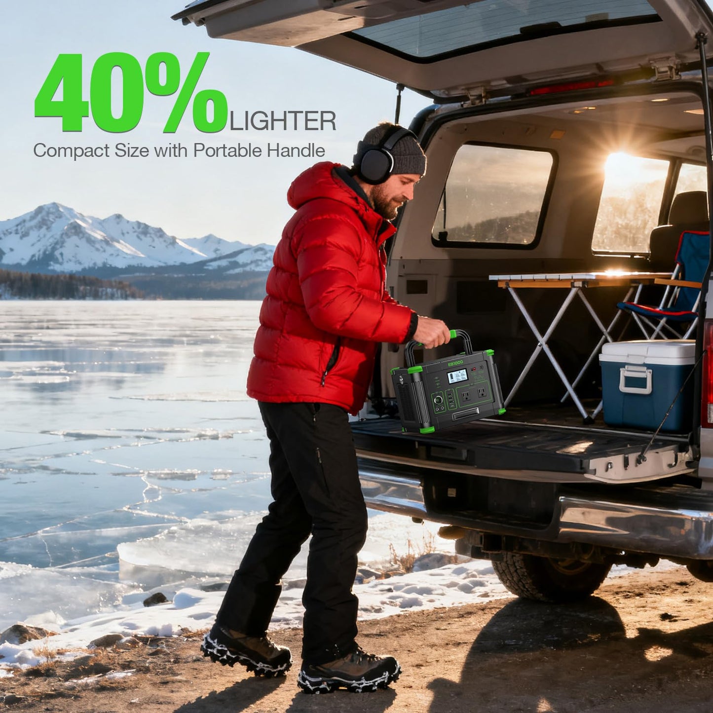 Portable Power Station 1000W, 999Wh Solar Generator, 110V Pure Sine Wave AC Outlets, 60W USB-C PD Fast Charging, 10 Ports for Outdoor Camping RV Van Home Backup Emergency Off-Grid Living（2000W Peak）