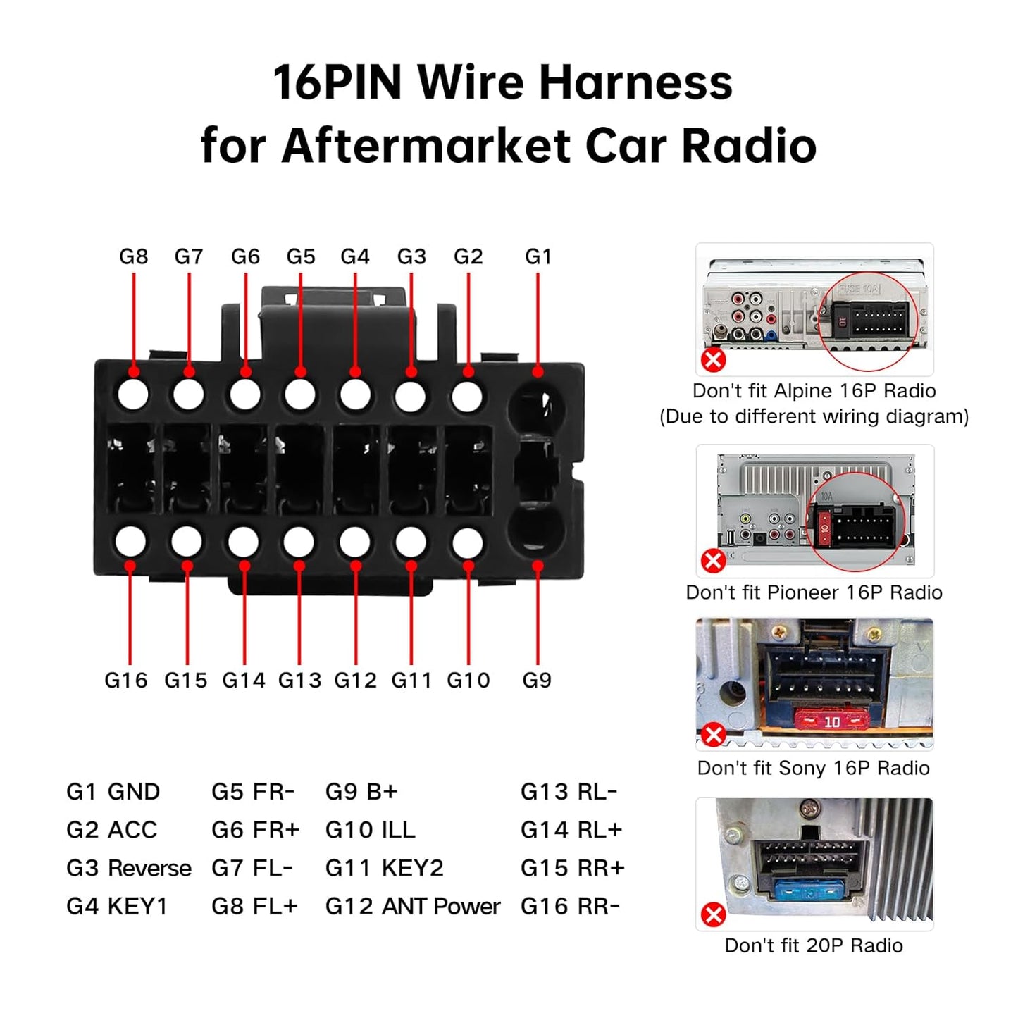 16PIN RAV4 Car aftermarket Radio Wiring Harness for Toyota Camry Corolla Tundra Highlander Car Stereo Wire Harness