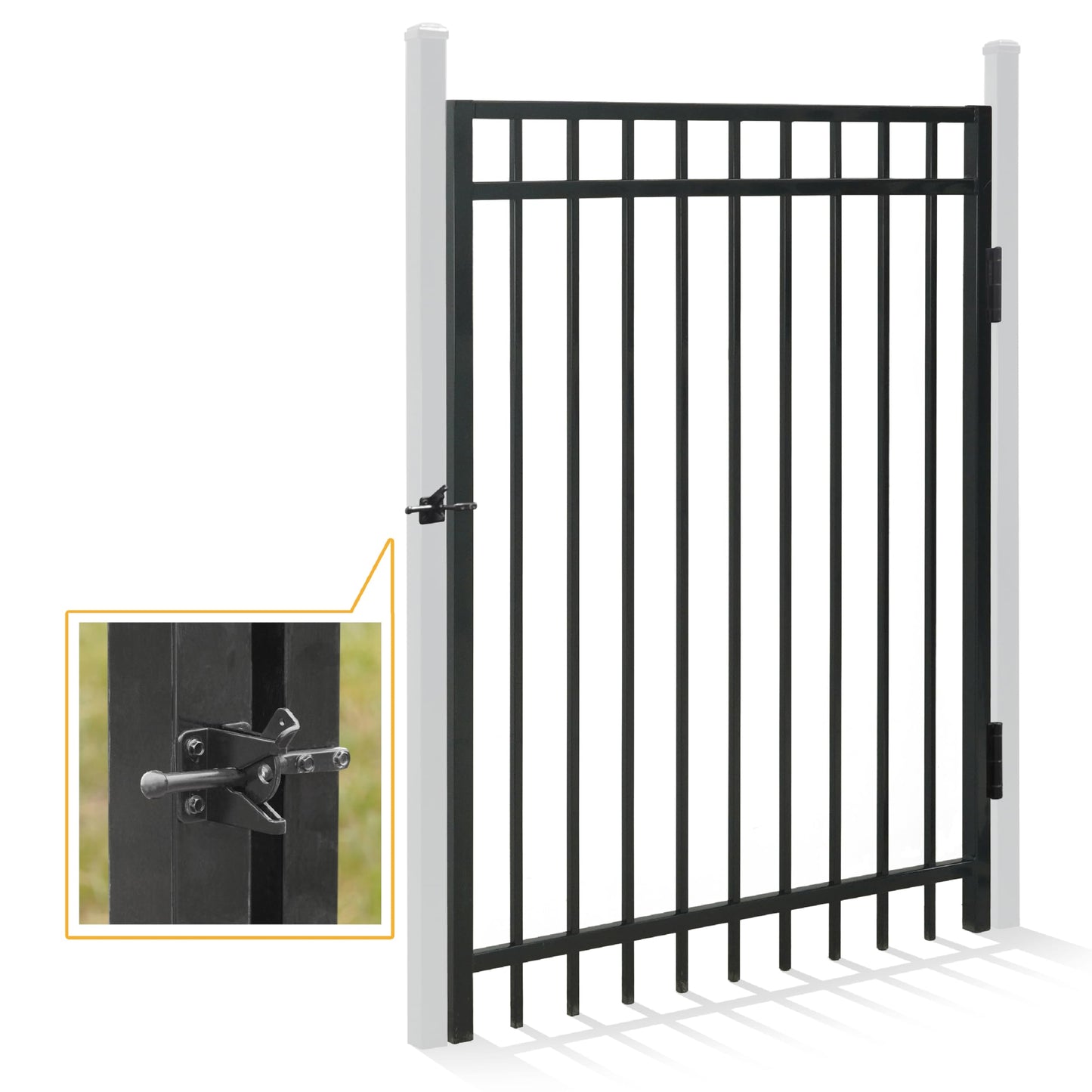 Fencer Wire Heavy Duty Flat Top Fence Gate, 5FT Height x 4FT Width Outdoor Fence Gate, Outdoor Anti-Rust Metal Steel Gate for Fencing Barrier, Decorative Garden Gate with Gate Lock