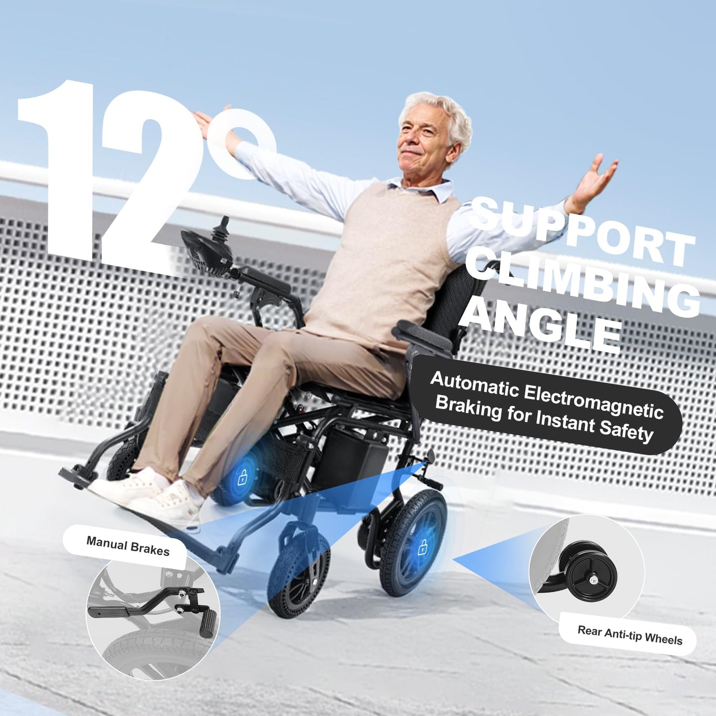 moovon 15 Miles Electric Wheelchair for Adults,Foldable Motorized Wheelchair, Portable Power Wheelchairs for Senior, Black