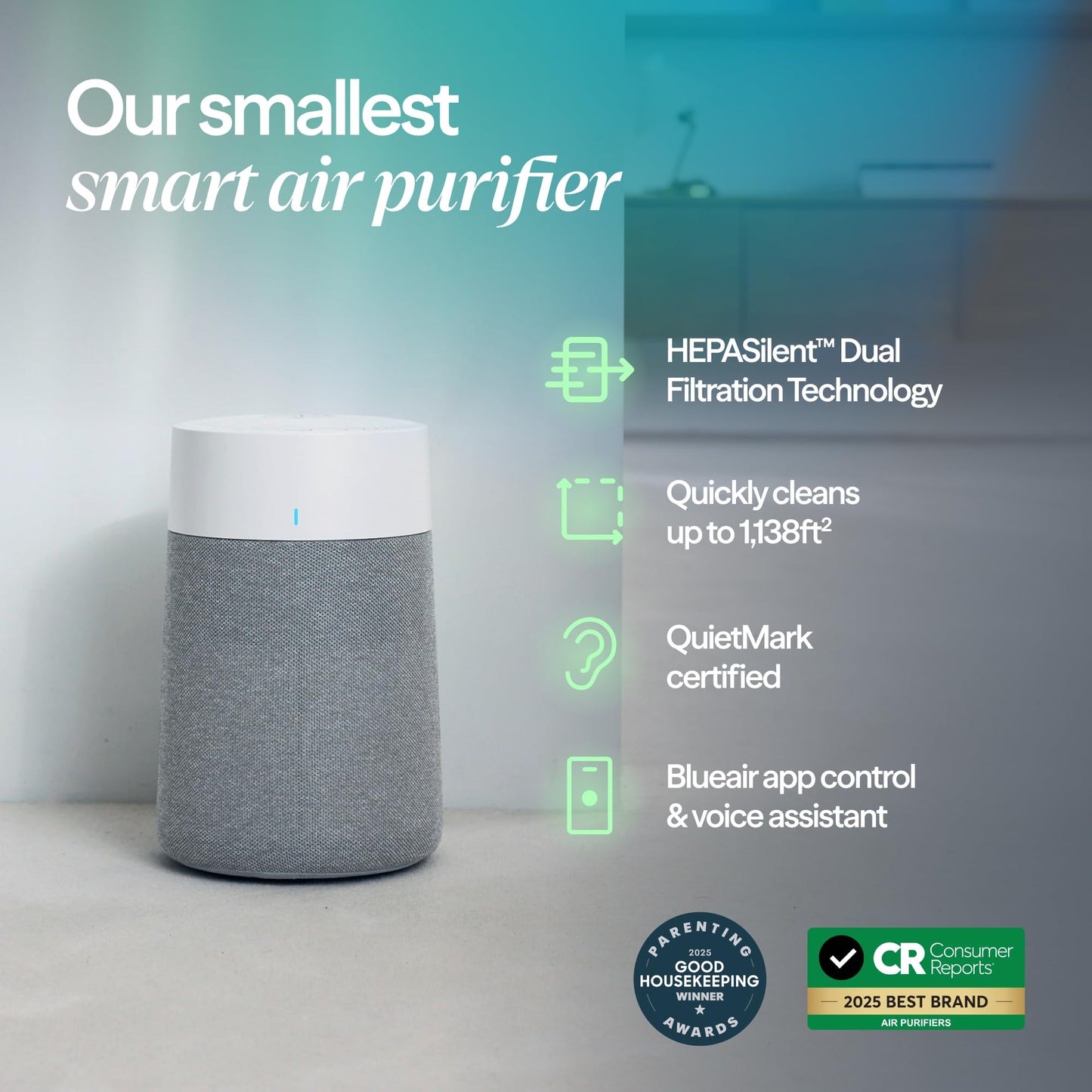 BLUEAIR Blue Pure 511i Max Smart Air Purifier for Bedroom & Small Rooms up to 1,138 Sq Ft, HEPASilent Air Cleaner for Pets, Allergies, Smoke & Dust, Quiet WiFi Air Purifier with Auto Mode