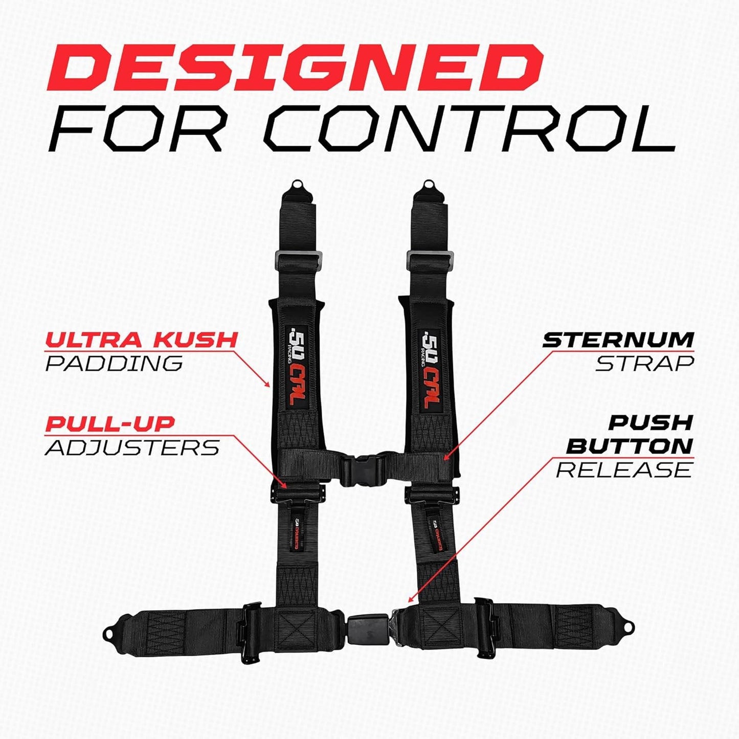 1pc 4 Point Harness for Bucket Seat Push Release 10 Color Options Racing Harness, Race Car, Off Road, UTV, RZR (Black, 3 inch) [6040]