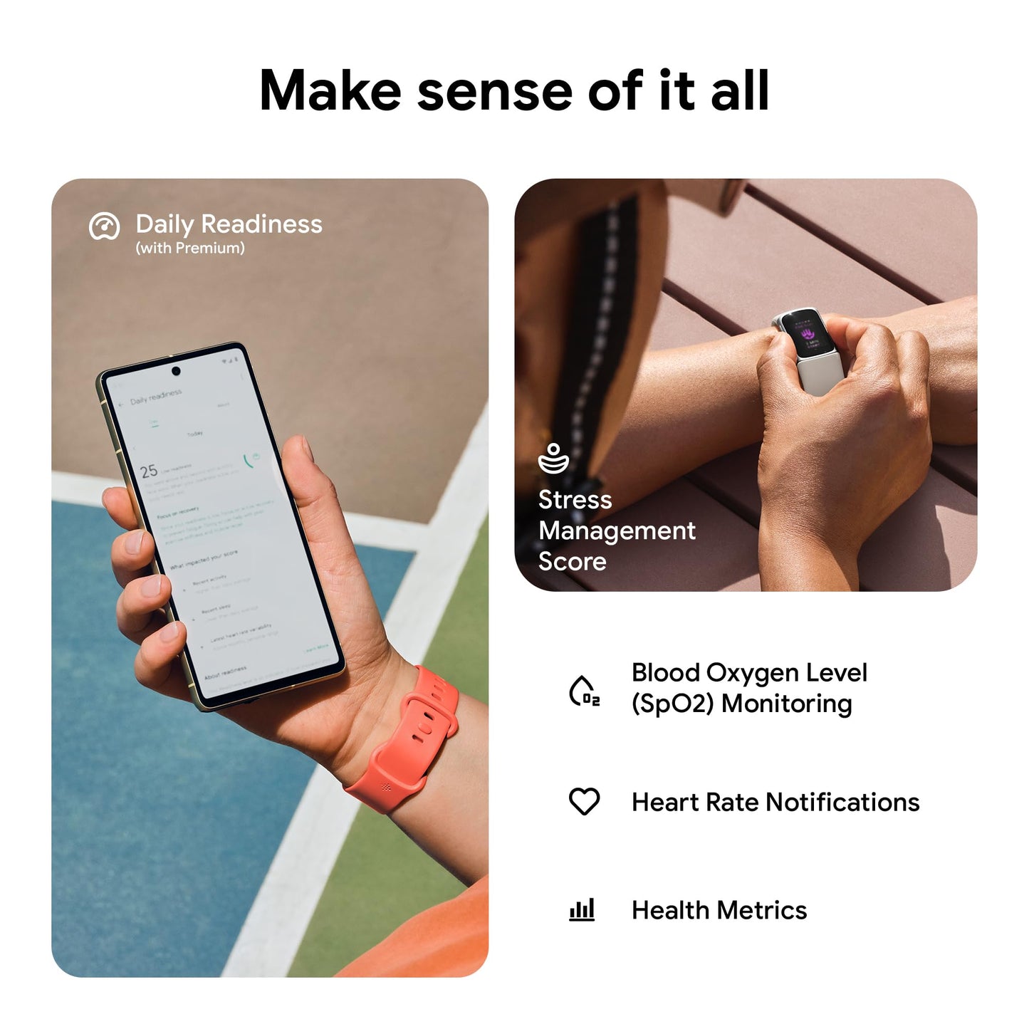 Fitbit Charge 6 Fitness Tracker with Google Apps - Heart Rate on Exercise Equipment - 3-Month Google Health Premium Membership Included - Health Tools - Obsidian/Black - Small&Large Bands Included