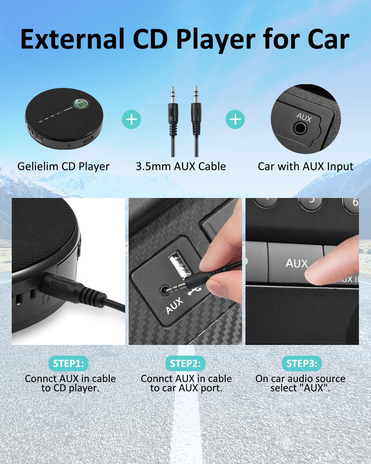 Gelielim Discman Repeat,10 Portable CD Player Bluetooth, Personal CD Player for Car & Home,Small Fabric Music Player
