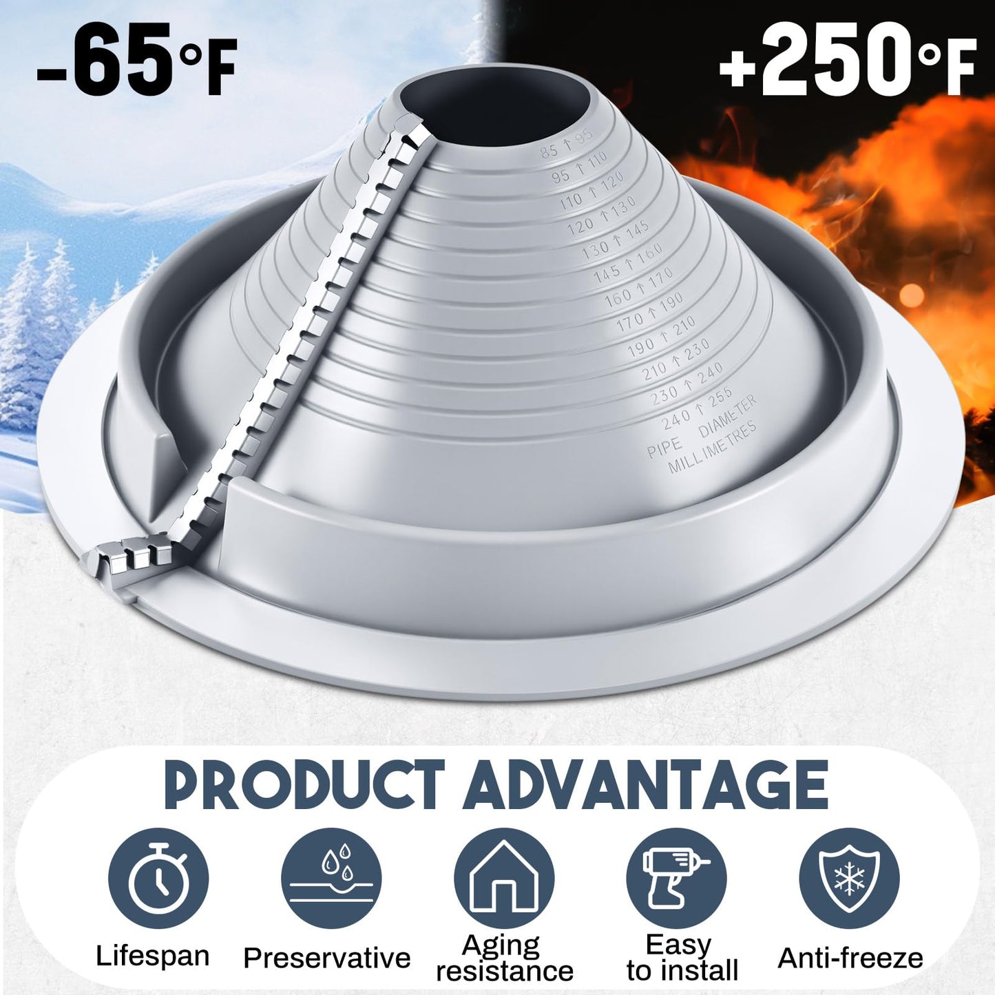1 Pack #3 Epdm Roof Pipe Flashing Boots 3-1/4" - 10" Pipe Flexible Metal Roof Vent Pipes Flashing, Retrofit Roofs Jack Boot with Aluminum Base for Metal Roofs Repair