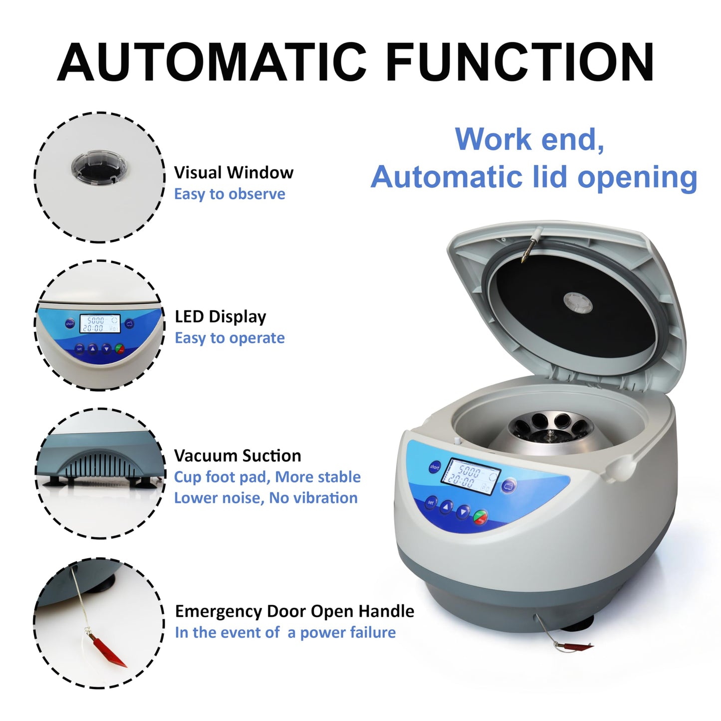 Vision Scientific VS-TC-SPINPLUS-8 Digital Bench-top Centrifuge | 500-5000rpm (Max. 3074xg) | LCD Display | Includes 15ML X 8 Rotor