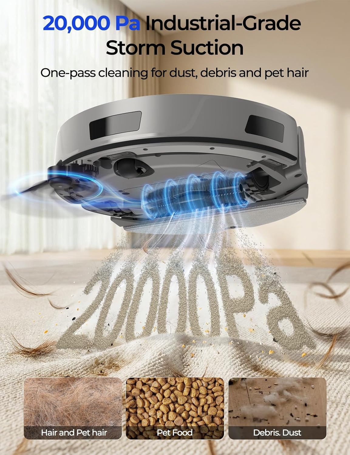 Skiennix Robot Vacuum - 20,000 Pa Power, Self-Emptying & Lidar Navigation | Gray R11 for Pets & Carpets