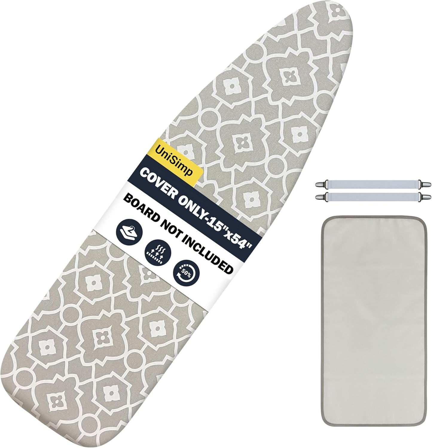 UniSimp Ironing Board Cover - Extra Thick Natural Cotton, Scorch & Stain Resistant | 15"x54" Size