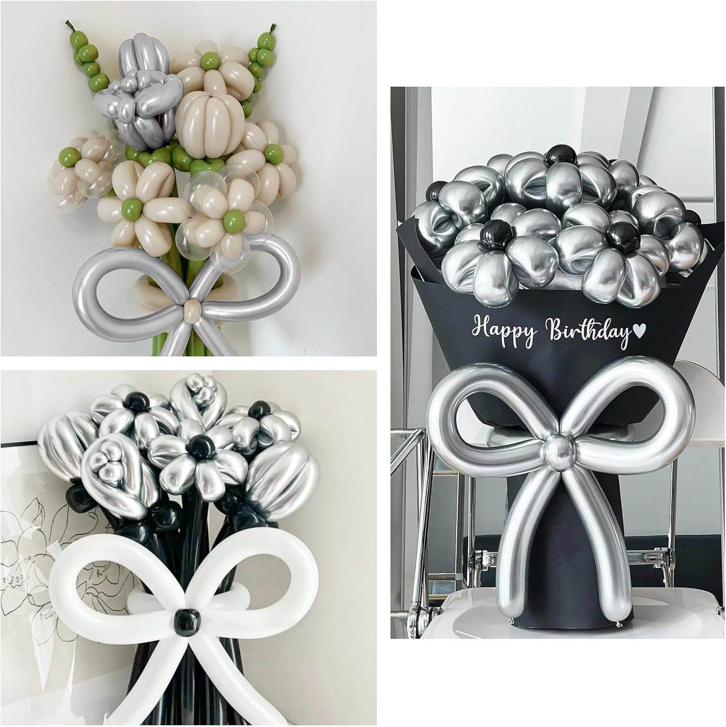Skiennix Metallic Silver Balloons - 100 Pcs Long Skinny Latex Twisting Balloons for Animal Modeling | Perfect for Christmas & Birthday Parties