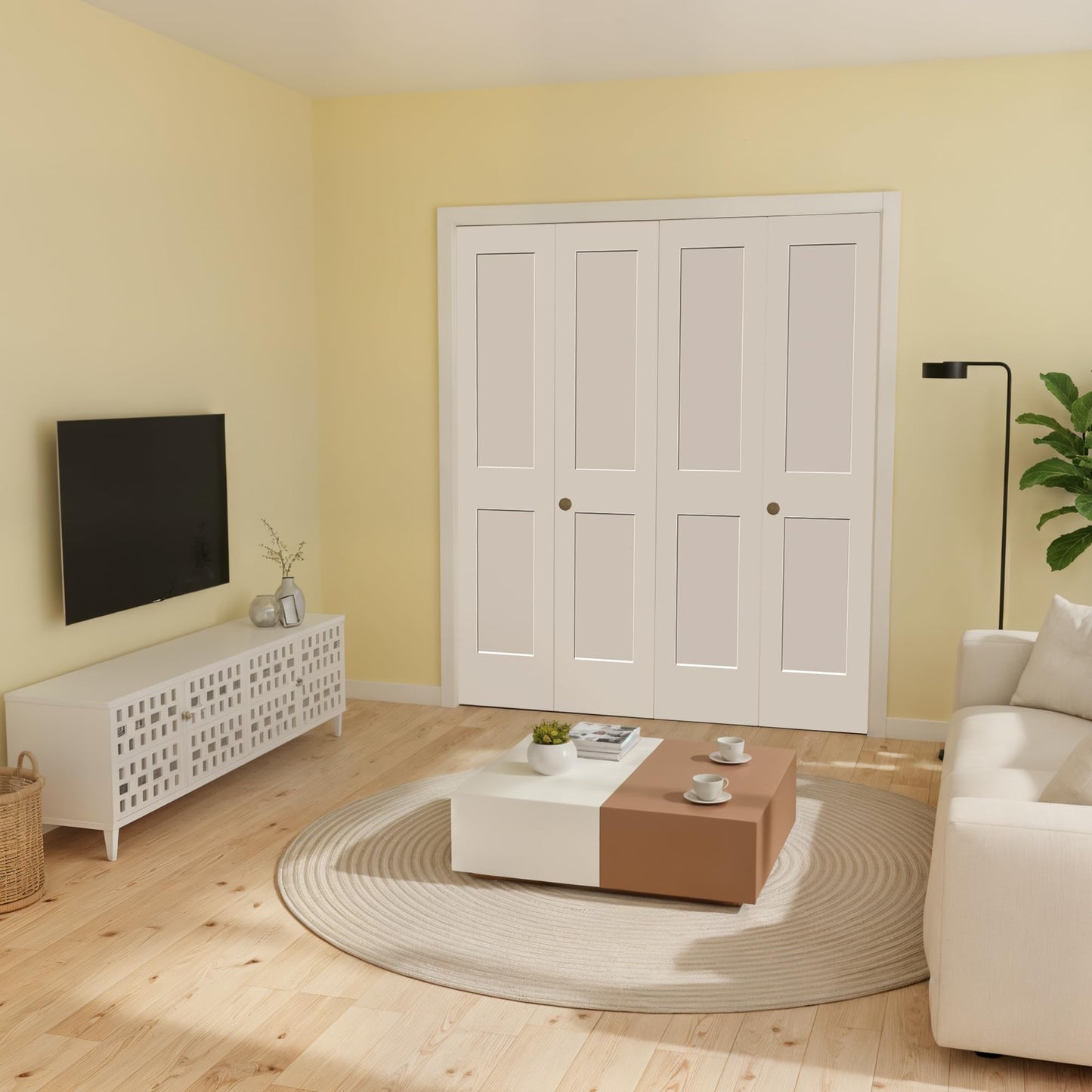 Brosisincorp 30" x 80" Shaker Bifold Closet Door, Solid Wood Core Interior Folding Door, Pre-Assembled & Paintable, Complete Hardware Kit Included, White 2-Panel