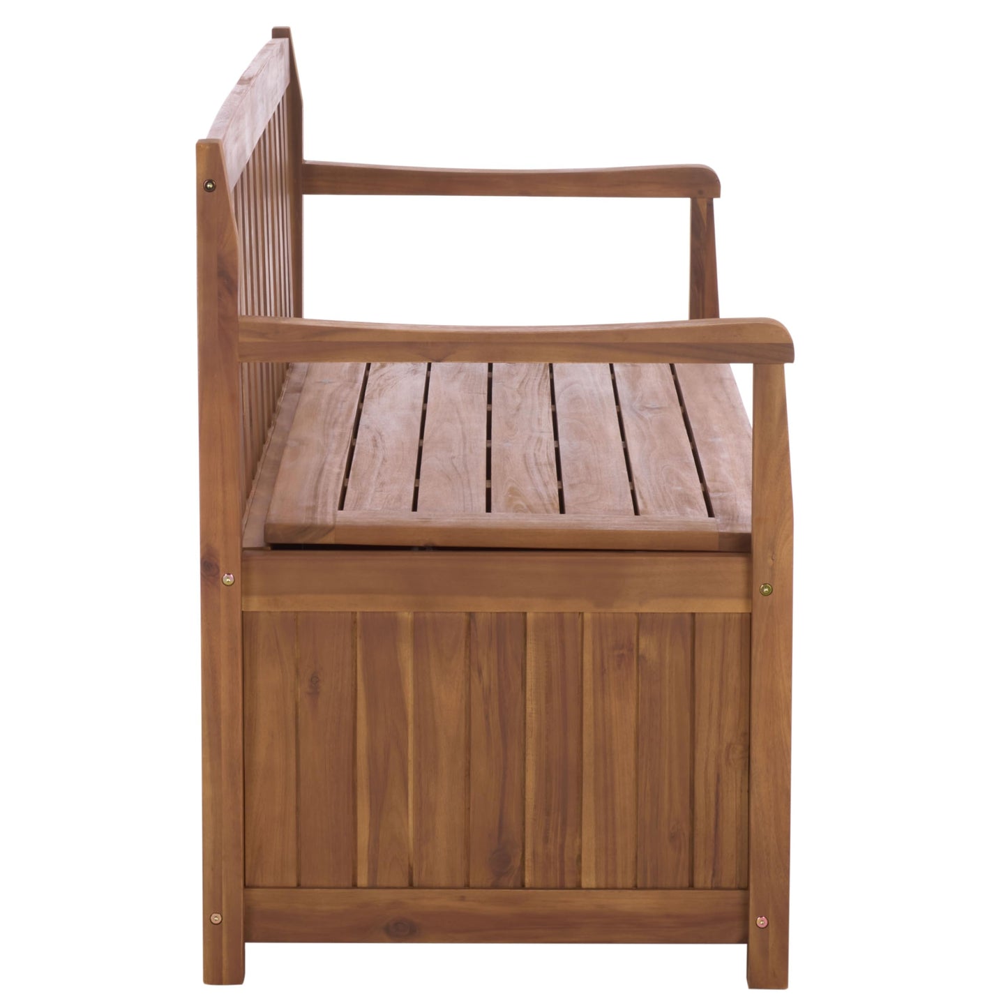 SAFAVIEH Outdoor - Kelter Storage Bench - Natural Acacia Wood - Slatted Back & Lift-Top Storage Design - Ideal for Patio, Deck, Porch, Garden, Entryway & Mudroom, 54.3"W x 22.8"D x 33.1"H (PAT6813A)