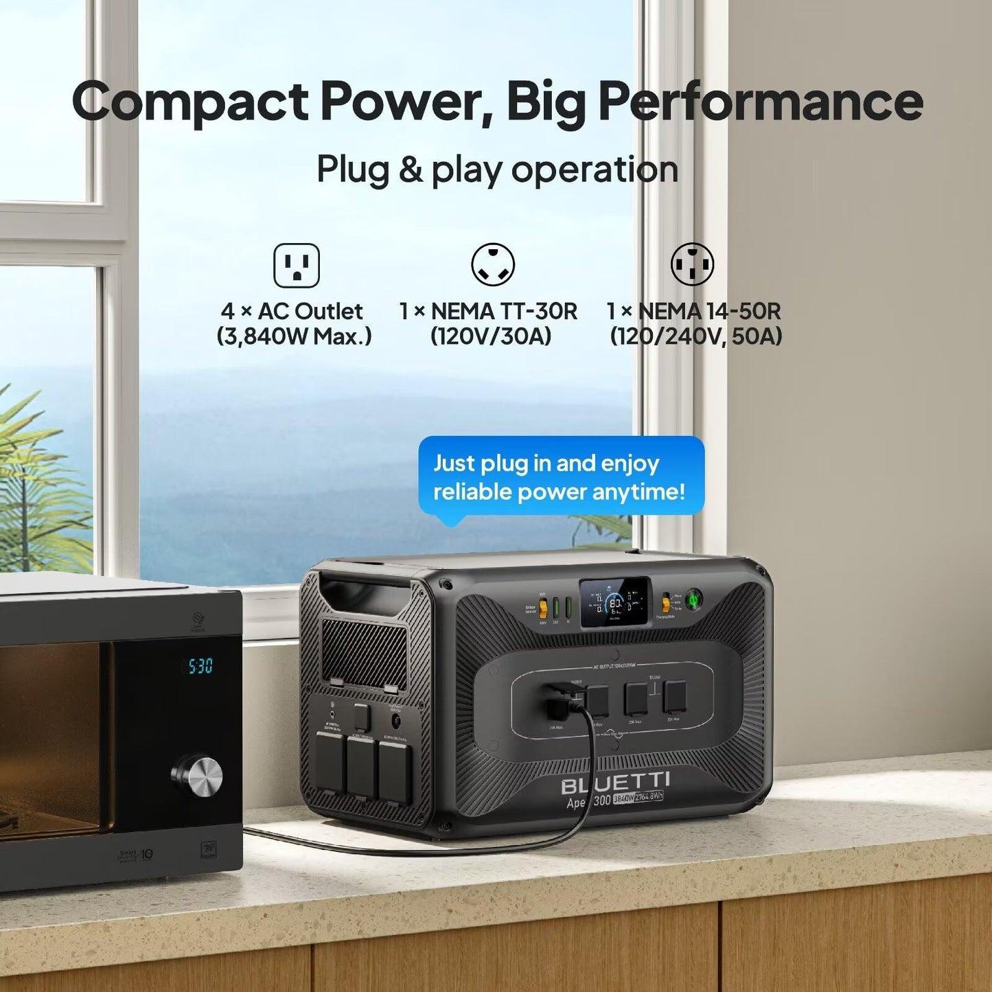 BLUETTI Apex 300 Portable Power Station & B300K Expansion Battery, 5529.6Wh LFP Battery Backup with 6 3840W AC Outlets (7680W Surge), 120V/240V Dual Voltage Output, for Home, RV and Emergencies