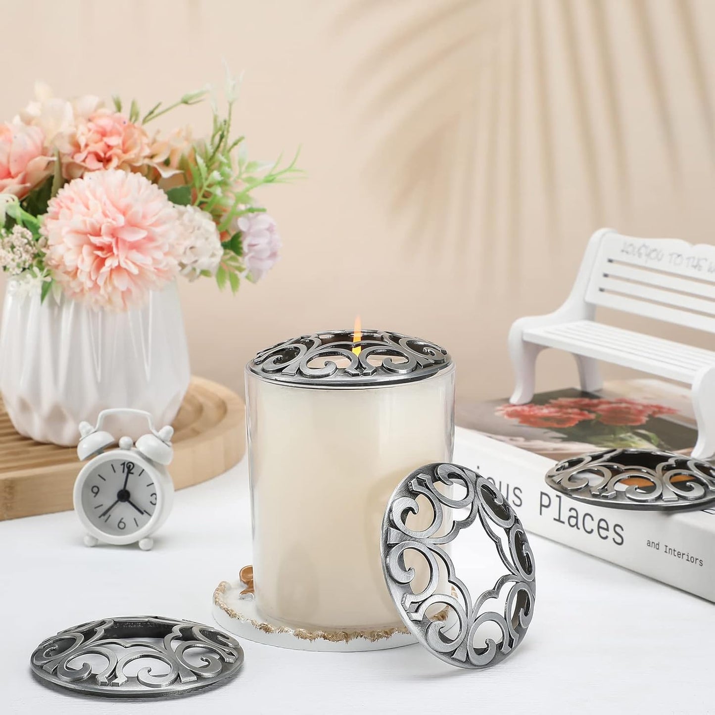 Shellwei Candle Toppers - 4 Pcs Silver Jar Lids for Even Burning | Perfect Accessories for Scented Candles