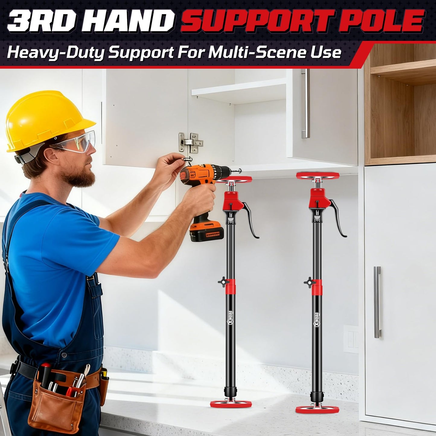 XINQIAO Cabinet Jacks for Installing Cabinets, Heavy Duty Third Hand Tools Adjustable Support Pole from 23.6 IN to 45.3 IN, 4 PCS