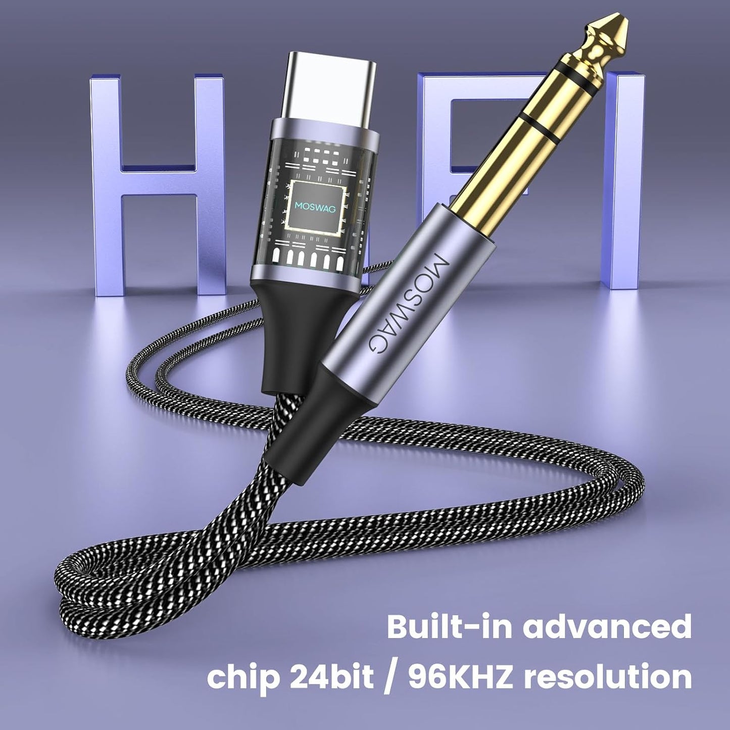 1/4 6.35mm 1/4 Theater(6.6ft/2m) MOSWAG USB C to TRS Audio Stereo Cable, USB Type C to Adapter Cable with Speaker
