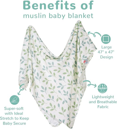 HECCEI Baby Swaddle Blanket - Large 70% Bamboo & 30% Cotton Muslin | Breathable 47 x 47 Inches for Newborns