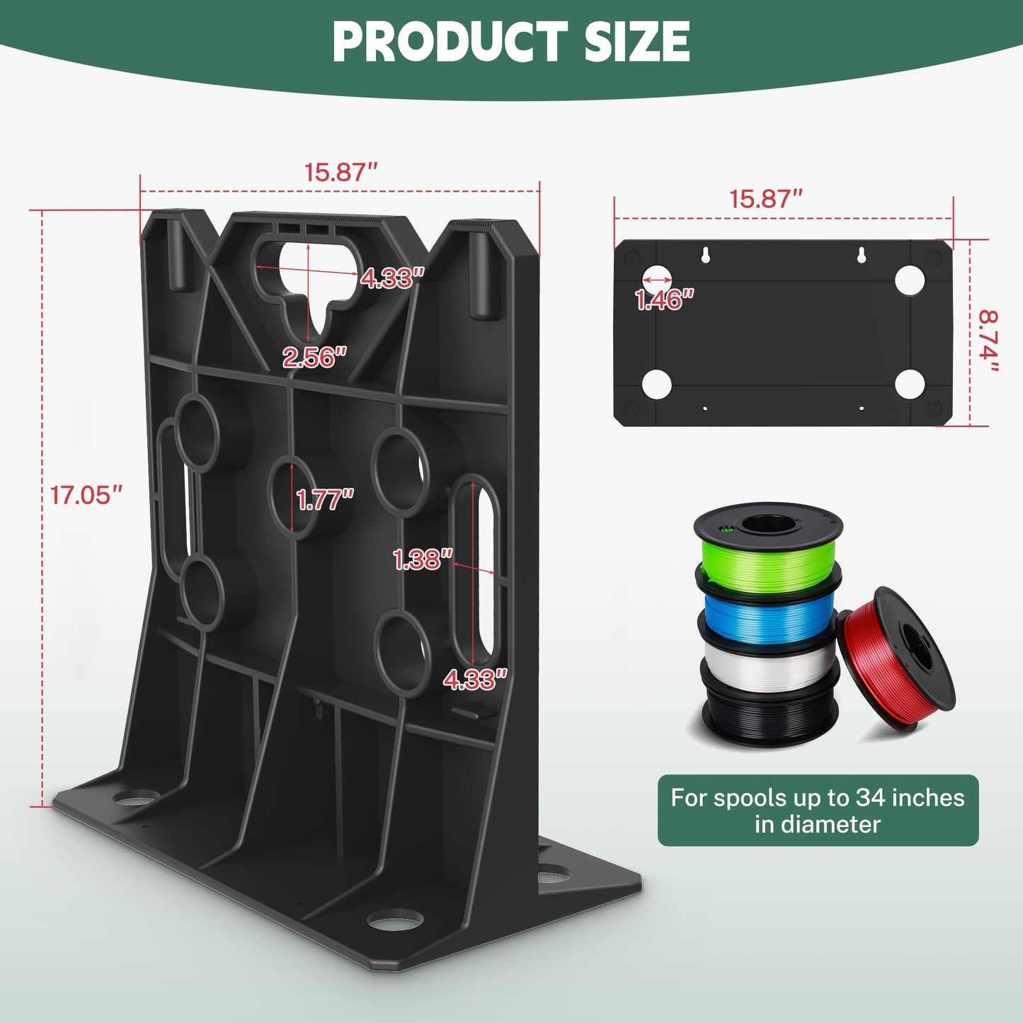 Ustinian Wire Spool Rack, Multi Purpose Wire Dispenser Cable management rack for organizing cables, 34" diameter‌ 17" tall 15.87" wide 330 pound weight capacity (Black, 1 Pair)