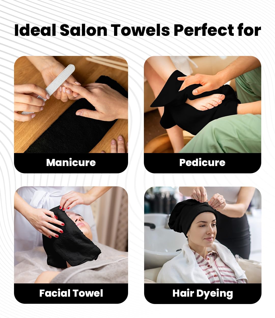 Avalon Towels Salon Towel - Black Hand Towels Bulk Pack of 24 - 100% Cotton Absorbent Spa, Facial & Gym Towel for Working Out - 16x27 Inches (Not Bleach Proof)