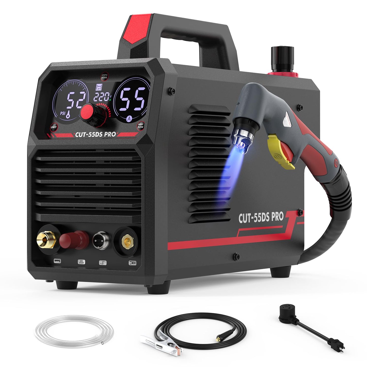 YESWELDER 55 Amp Plasma Cutter Non-High Frequency, Large LED Digital Display Non-Touch Pilot Arc, Digital DC Inverter 110/220V Dual Voltage Plasma Cutting Machine CUT-55DS PRO