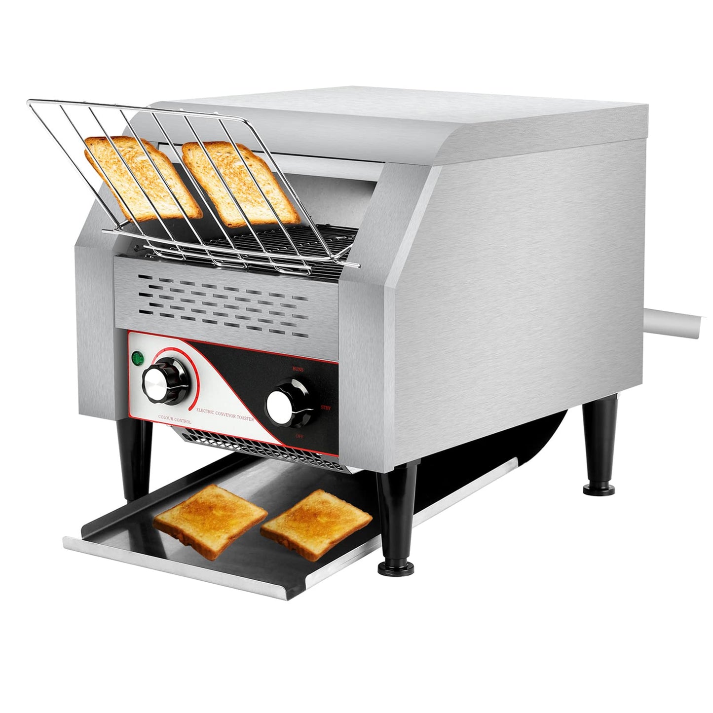 Commercial Conveyor Toaster, 300 Slices/H Electric Stainless Steel 1.9KW Countertop Toaster Heavy Duty 100% 304 Foodgrade Silver Bread for Home Restaurants Bakery Use