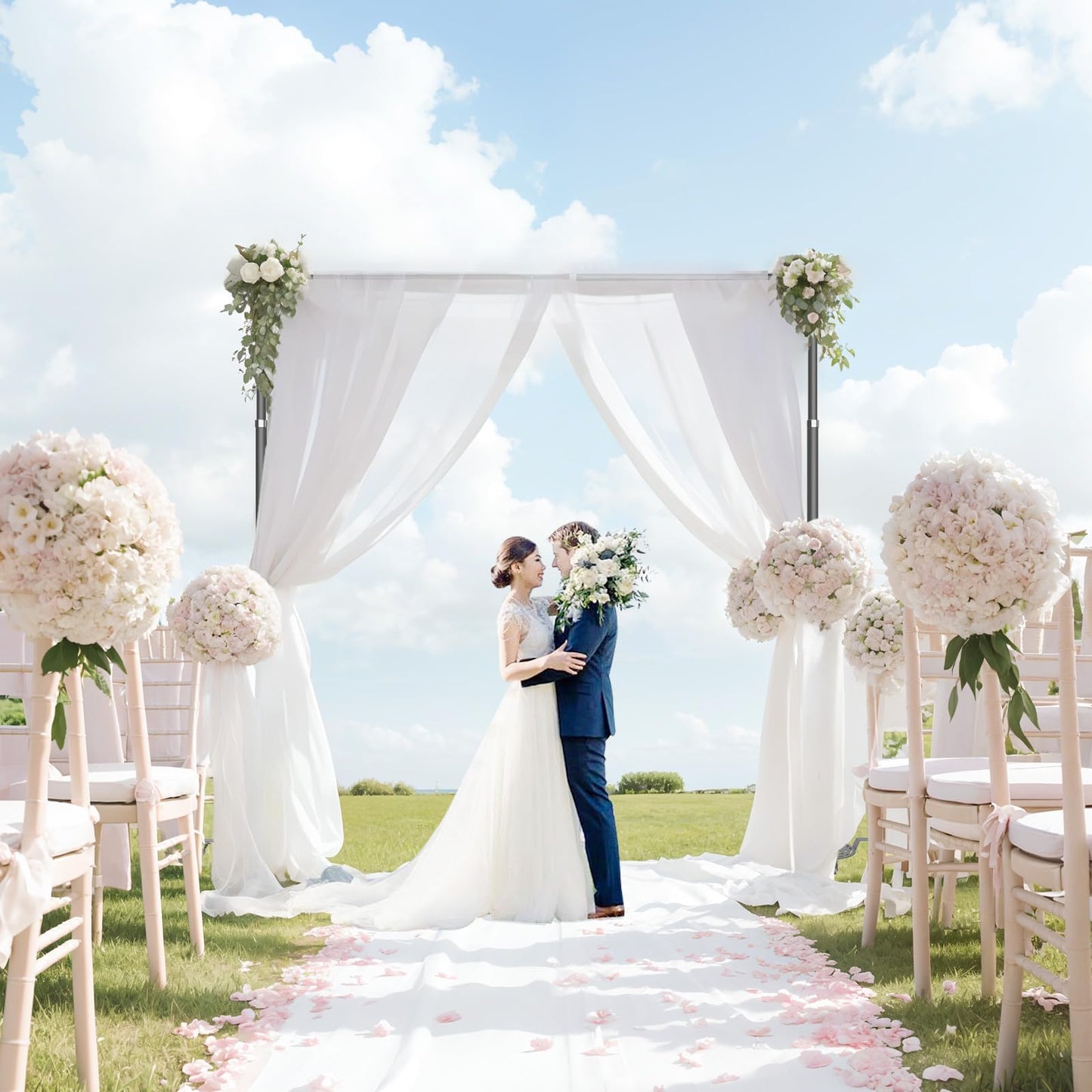 EMART Pipe and Drape Backdrop Stand Kit, Heavy Duty Adjustable Photo Background 10ftx10ft with Wheels, Metal Frame with Flat Base for Photography Wedding Birthday Party Decorations-Black