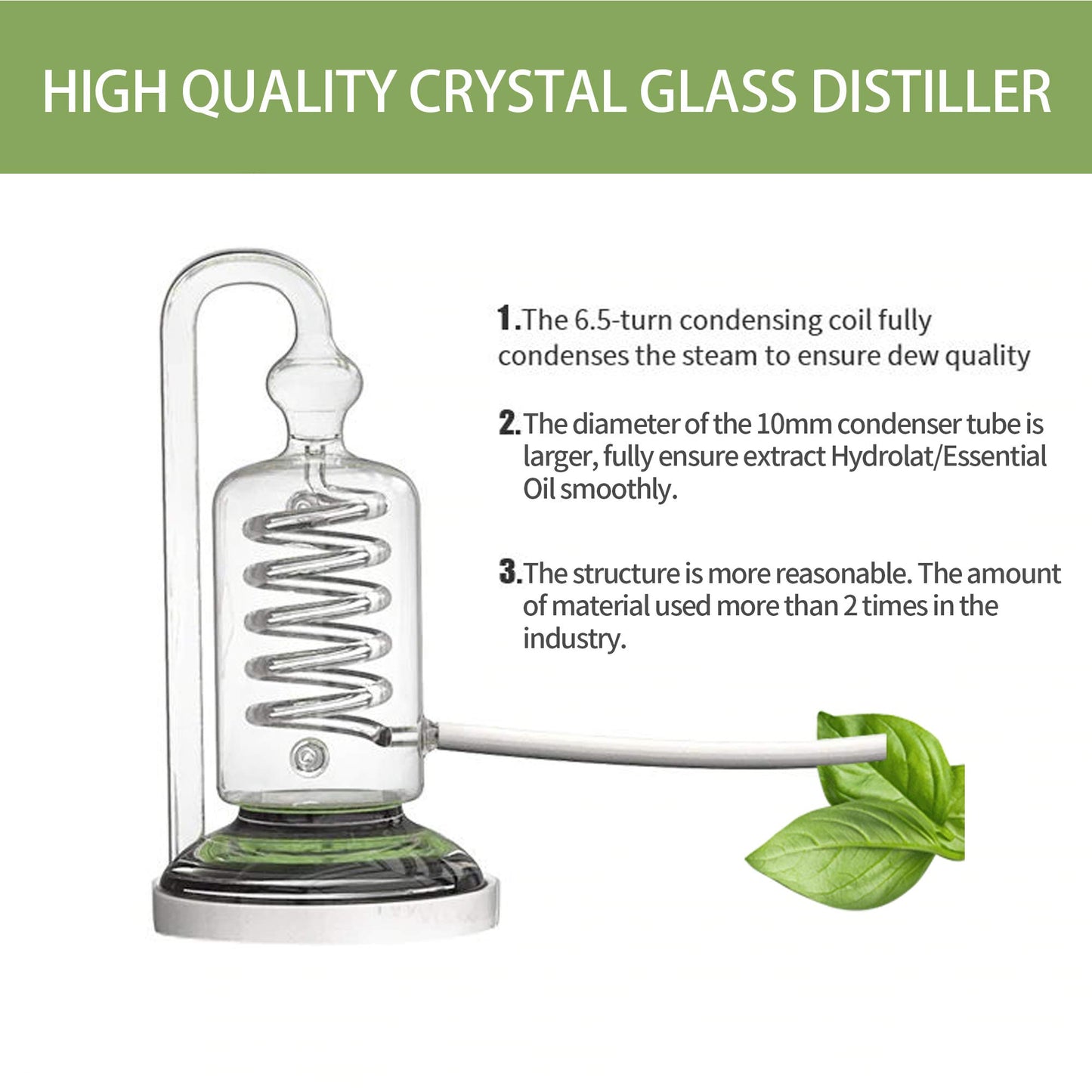 YUEWO 1Gal/4Liters Crystal Essential Oil Distillation Equipment Hydrosol Extractor Machine Water Distillers Home Brewing Kit for Home Countertop (Height:450cm/177inch+Essential Oil Separator)