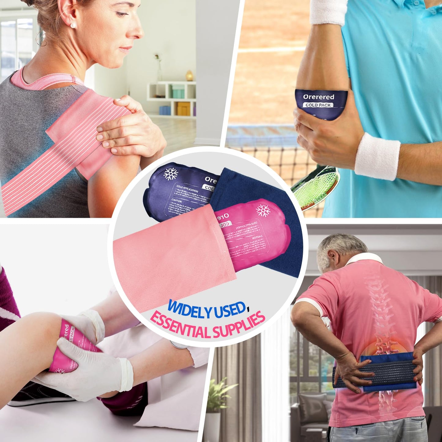 Ice Packs for Injuries Reusable, 3-Piece Set Soft Cold Gel Soft Ice Wrap for Injury, Alleviate Joint and Muscle Pain - Gel Ice Pack Resuable for Back, Elbow, Shoulder(3pcs-Pink)