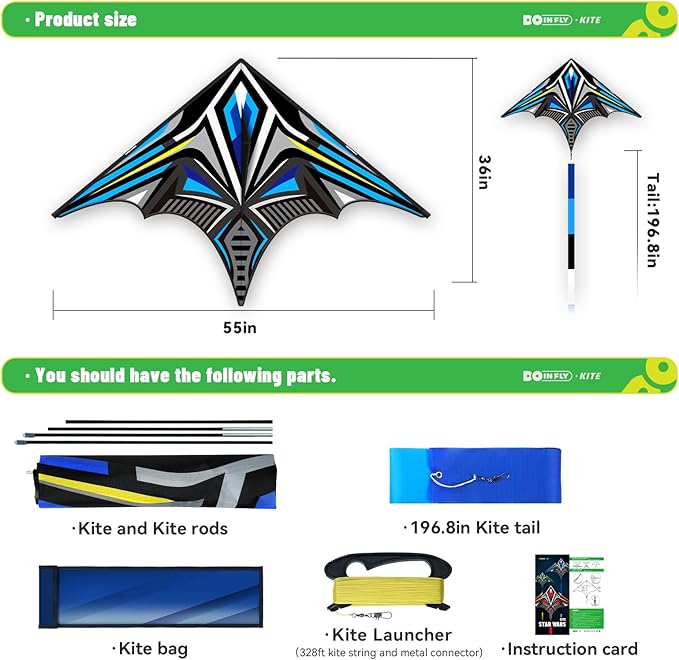 Delta Mecha Kite for Kids & Adults, Easy to Fly for Beginner, 55 x 36 Inches, Best Kites for Beach Days & Park Fun and Family Outdoor Activities（Blue）