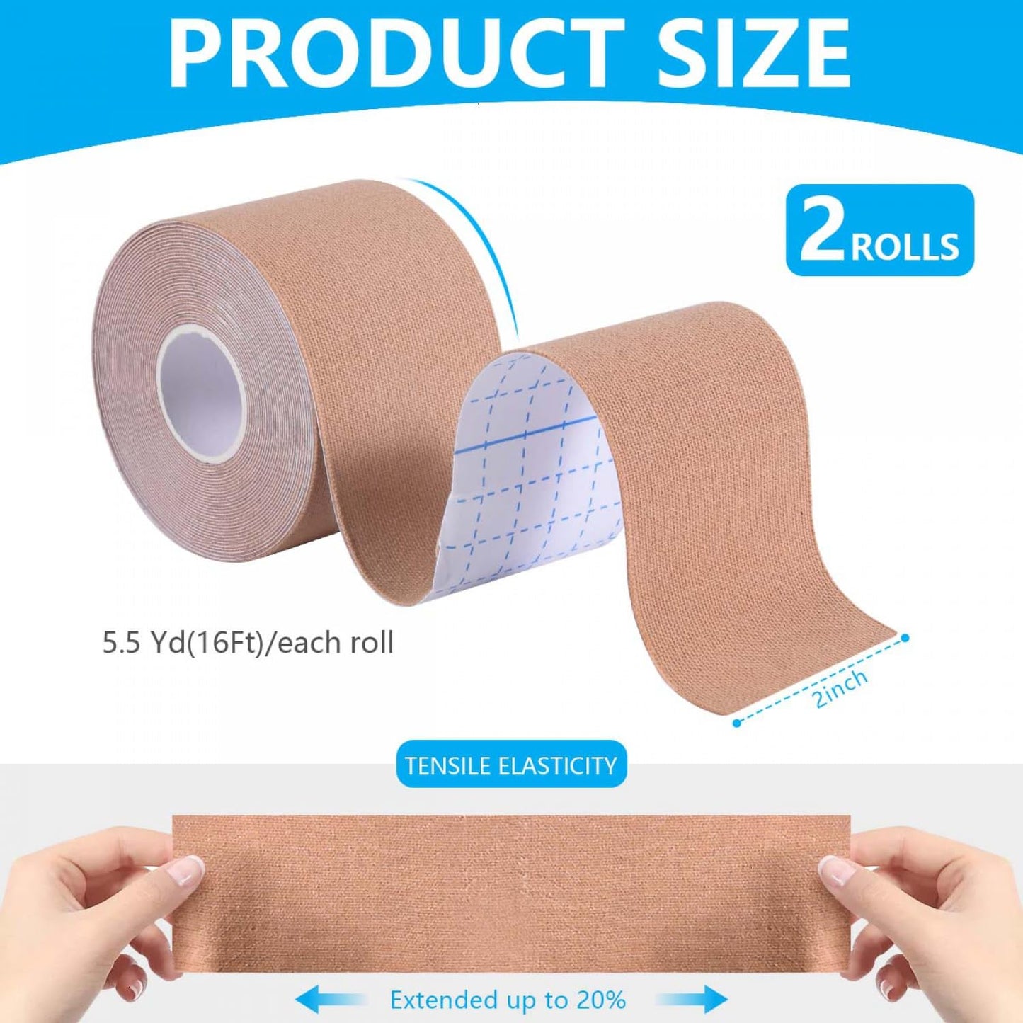 SenseYo 2 Pack Kinesiology Tape, Athletic Tape Supports Protects Muscles, Knees, Shoulders & Plantar Fasciitis, Waterproof & Hypoallergenic Kinesiology Tape (Skin Color)