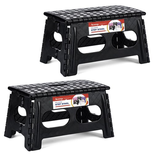 ACSTEP Foldable Step Stool for Kids and Adults,15-Inch Extra Wide 9-Inch Height (2 Pack) More Safe and Comfortable Holds Up to 300 lbs Folding Step Stool for Bathroom, Garden, Kitchen（Black）