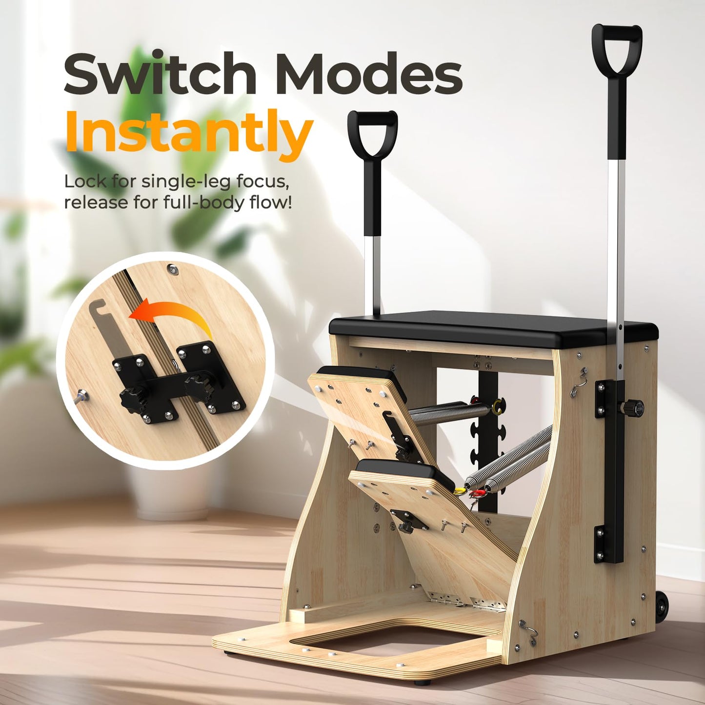 Holymuss Pilates Chair with Handles, Upgrade Split Pedals & Resistance Bands - Professional Adjustable Fitness Chair for Home, Studio & Gym Use - Customizable Resistance Levels