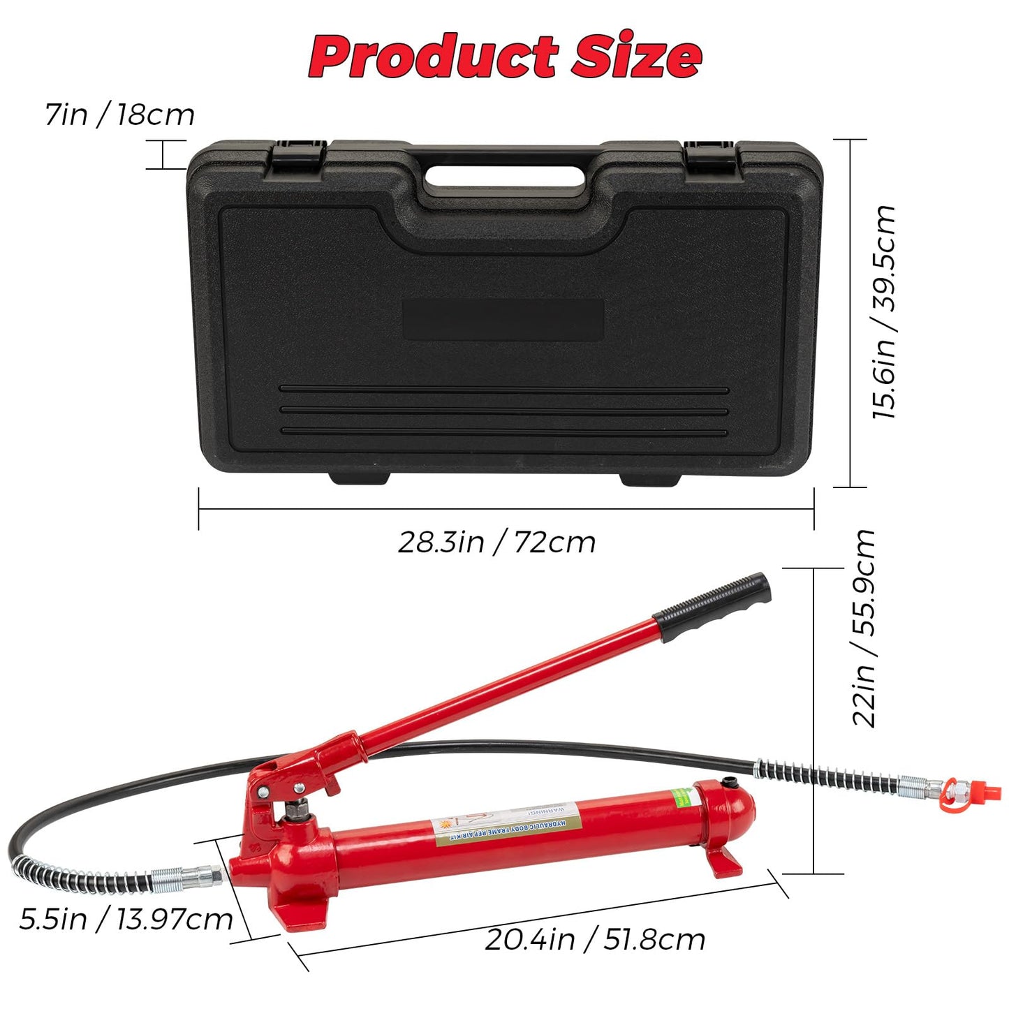 ‌12-Ton Heavy Duty Porta Power Hydraulic Jack Kit, Professional Hydraulic Ram Pump System with 55-Inch/1.4m Oil Hose, Portable Storage Case for Trucks, Tractors, Auto Repair