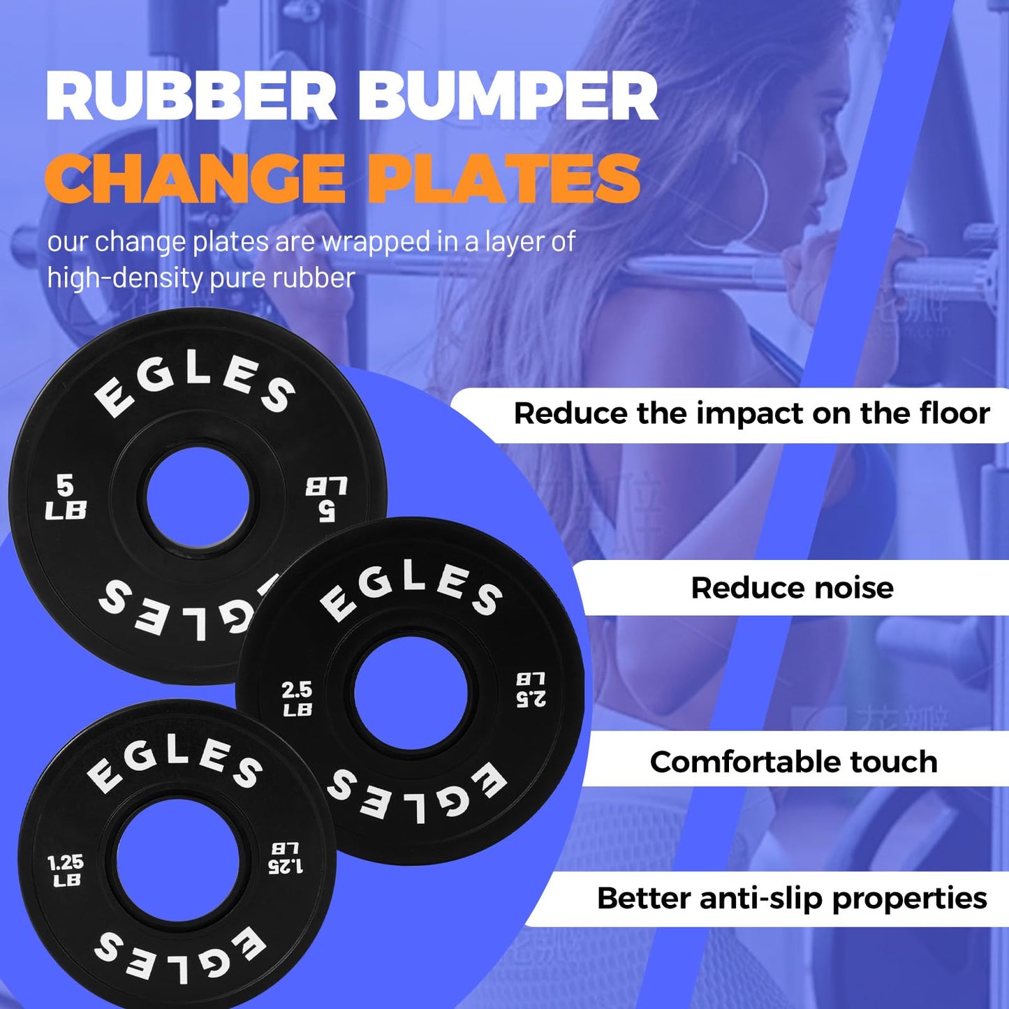 EGLES Change Plates Set 17.5LB 1.25lb+2.5lb+5lb Black Rubber Coated Weight Plates in Pairs Olympic Bumper Plates Fit 2-Inch Barbells Strength Training Weight Plates Gym & Fitness Change Plates