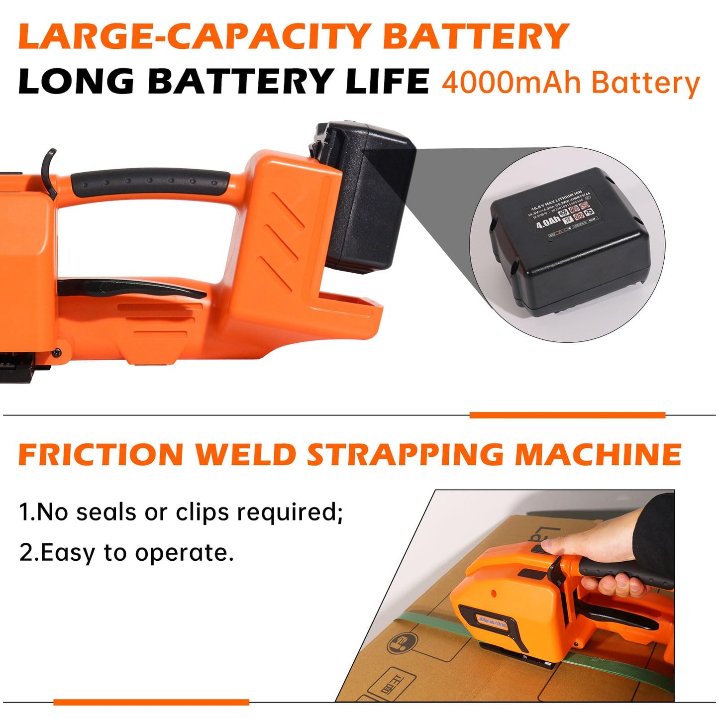 ZHONGMIN Electric Strapping Machine with LCD Screen, 2 x 4000mAh Battery Powered Automatic Strapping Banding Tool for 1/2" to 5/8" PP PET Straps, Portable Baler for Box & Pallet Packaging
