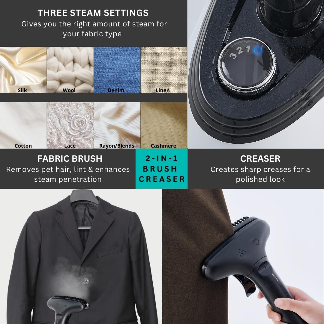 True & Tidy Heavy Duty Commercial Full Size Standing Garment Steamer for Clothes with Extra Large 3L (101 oz) Water Tank for 90+ mins of Steam Time, 1800 watts of Powerful Steam, 3 Settings, White