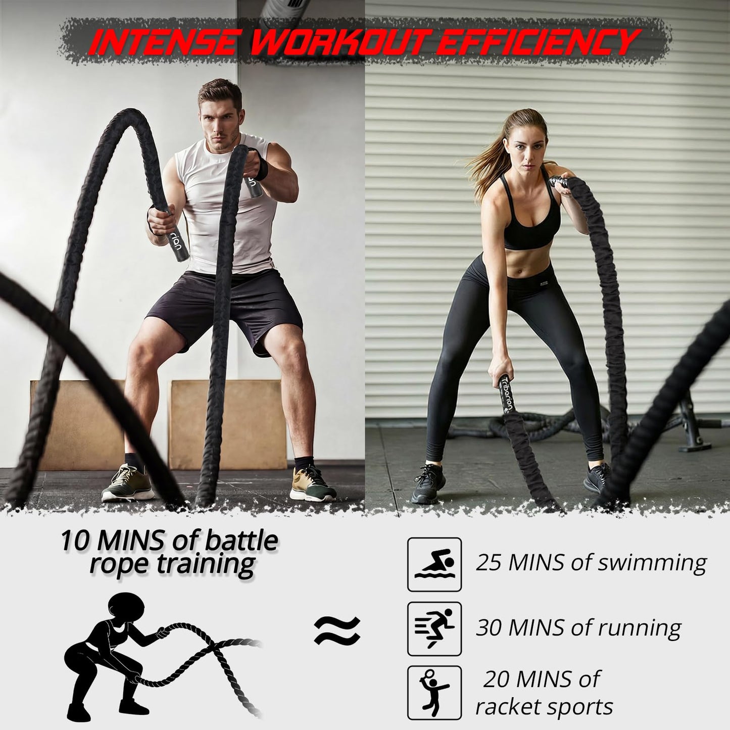 Battle Rope for Home Gym Workout - 1.5 Inch 30ft Heavy Weighted Training Exercise Ropes Fitness Equipment with Sleeve and Anchor Strap Kit for Outdoor Working Out