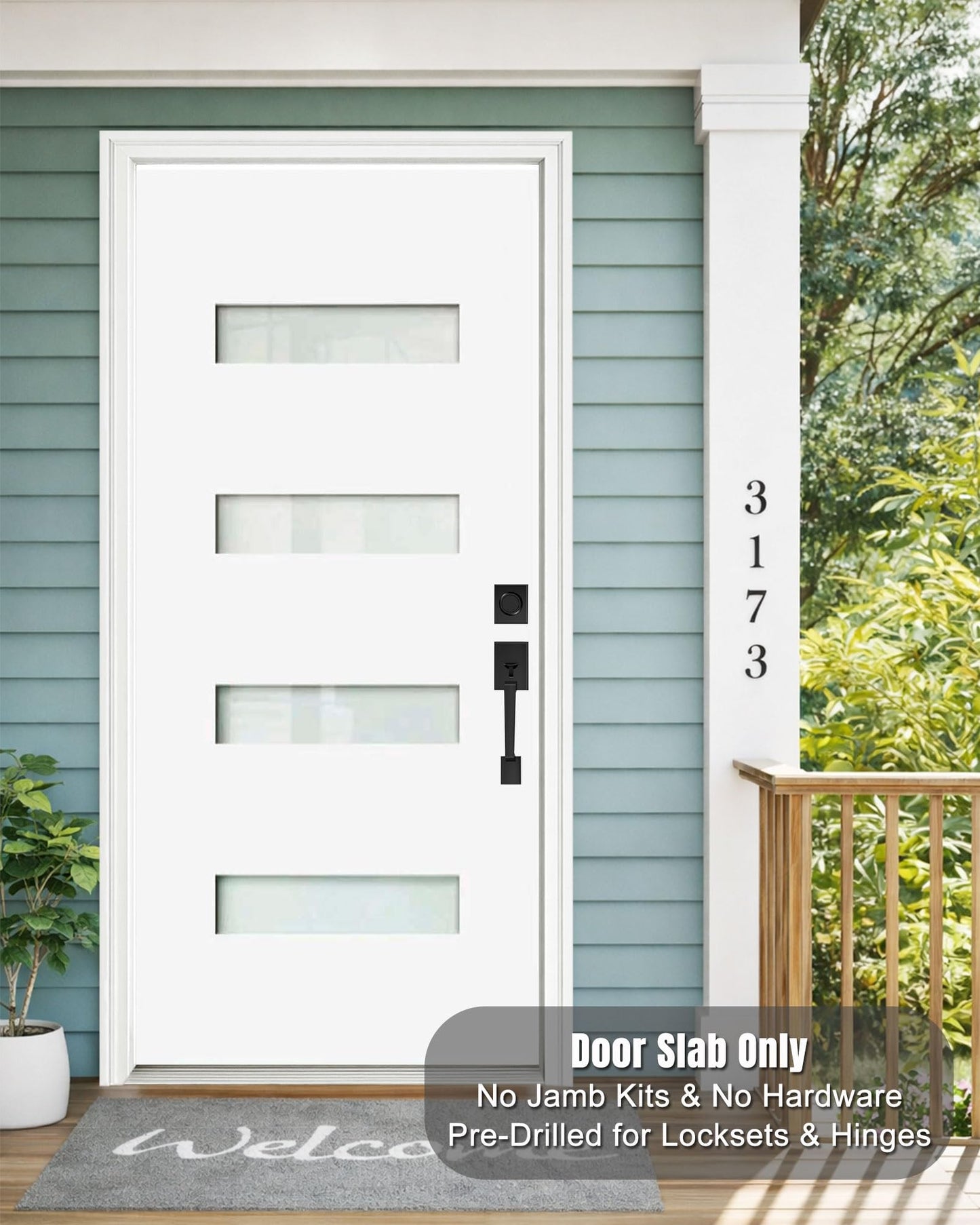 36x80 White Exterior Front Door Slab -Pre-Bored Reversible Fiberglass Entry Door Slab with Frost Glass-Primed Left Inswing/Right Outswing