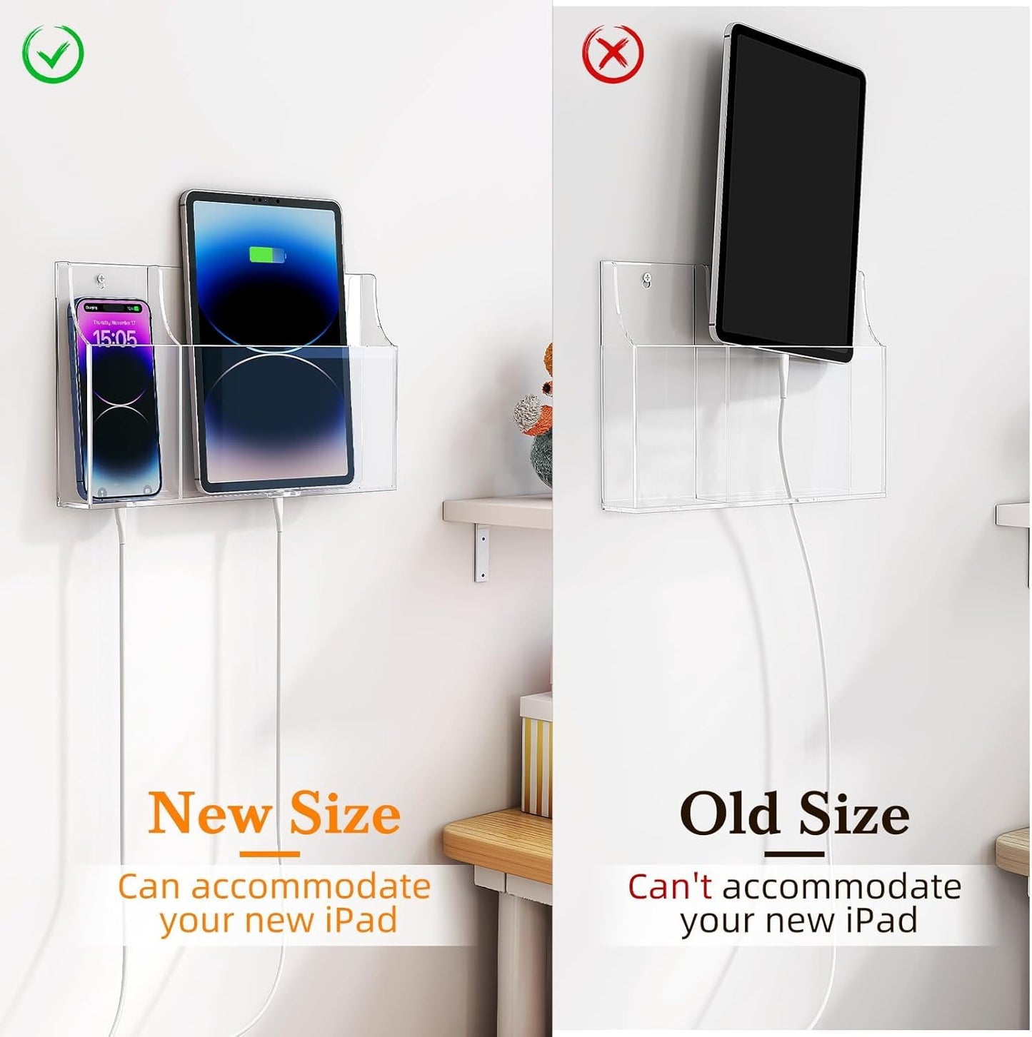 Yoillione 2 2.0 Wall Mount Tablet and Phone Charging Stand for Tablet, Smartphone, E-Book, Slots Remote Control Holder