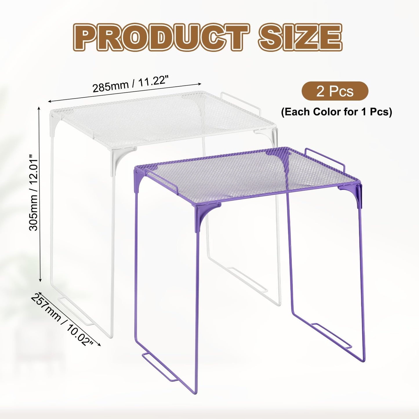 PATIKIL 2 Pcs Locker Shelf Organizer, Stackable Metal Storage Rack Organizer for Home Kitchen Office Gym Space Saving Utility Shelving, White/Purple