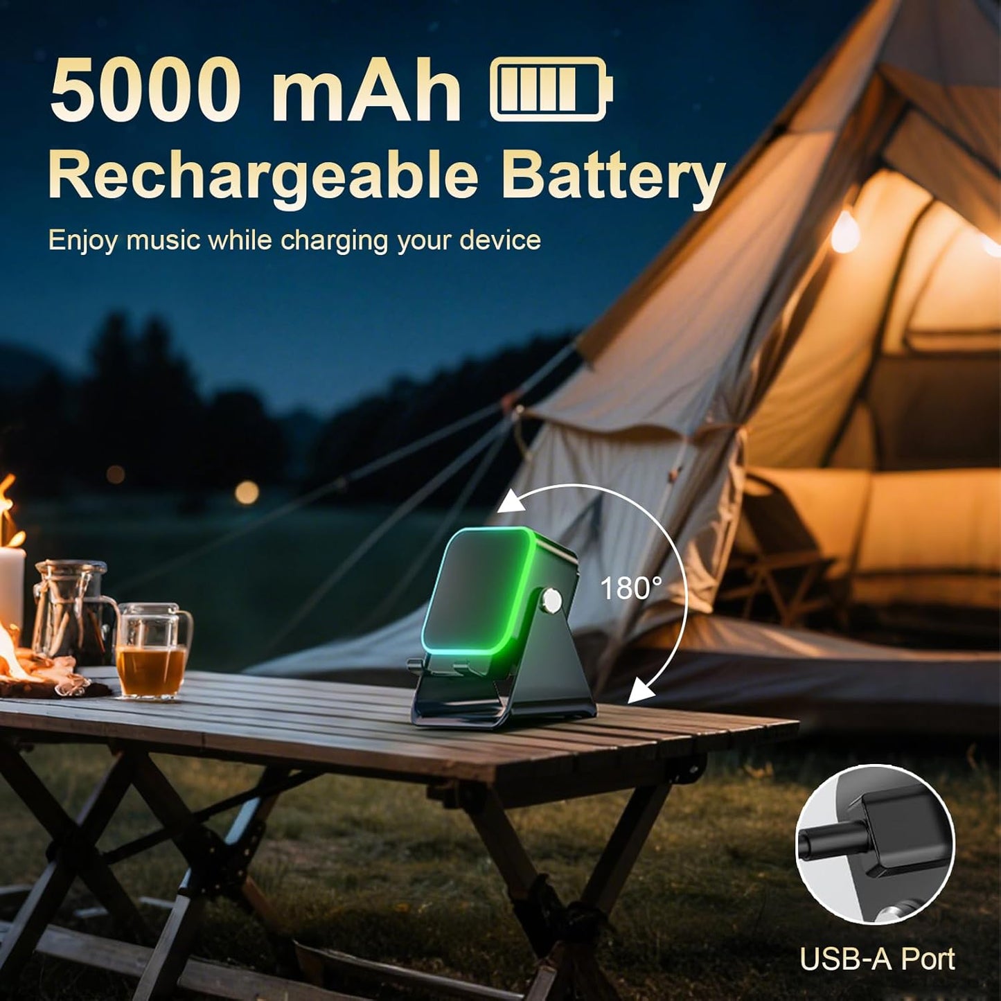 Strackvial 5-in-1 5000mAh 360Rotation, 5.3, Bluetooth Speaker with Wireless Induction & Phone Holder, Battery, RGB