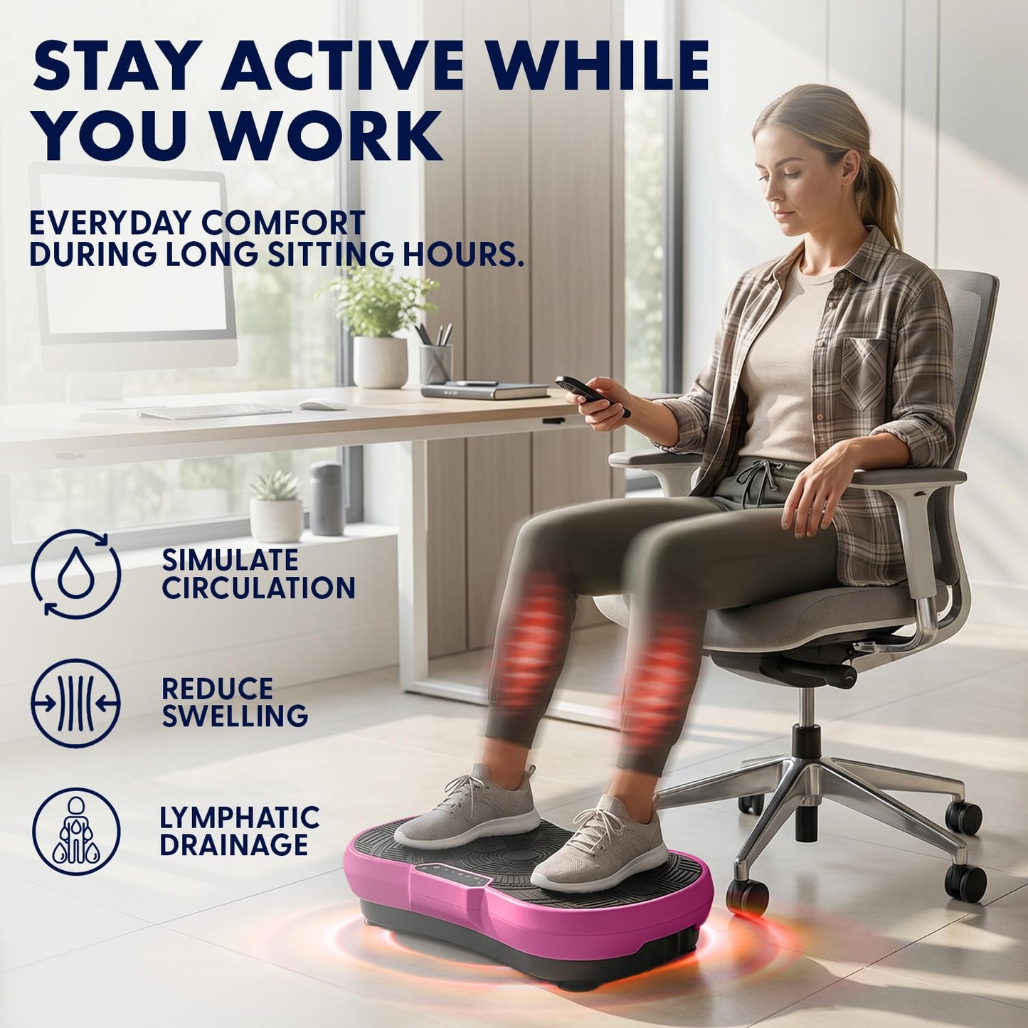 SQUATZ Vibration Plate Exercise Machine | Low-Impact Full Body Vibrator Plate with 99 Speed Levels & 9 Preset Programs | Resistance Bands & Remote Included | 265 lb Capacity | For Home & Office | Pink