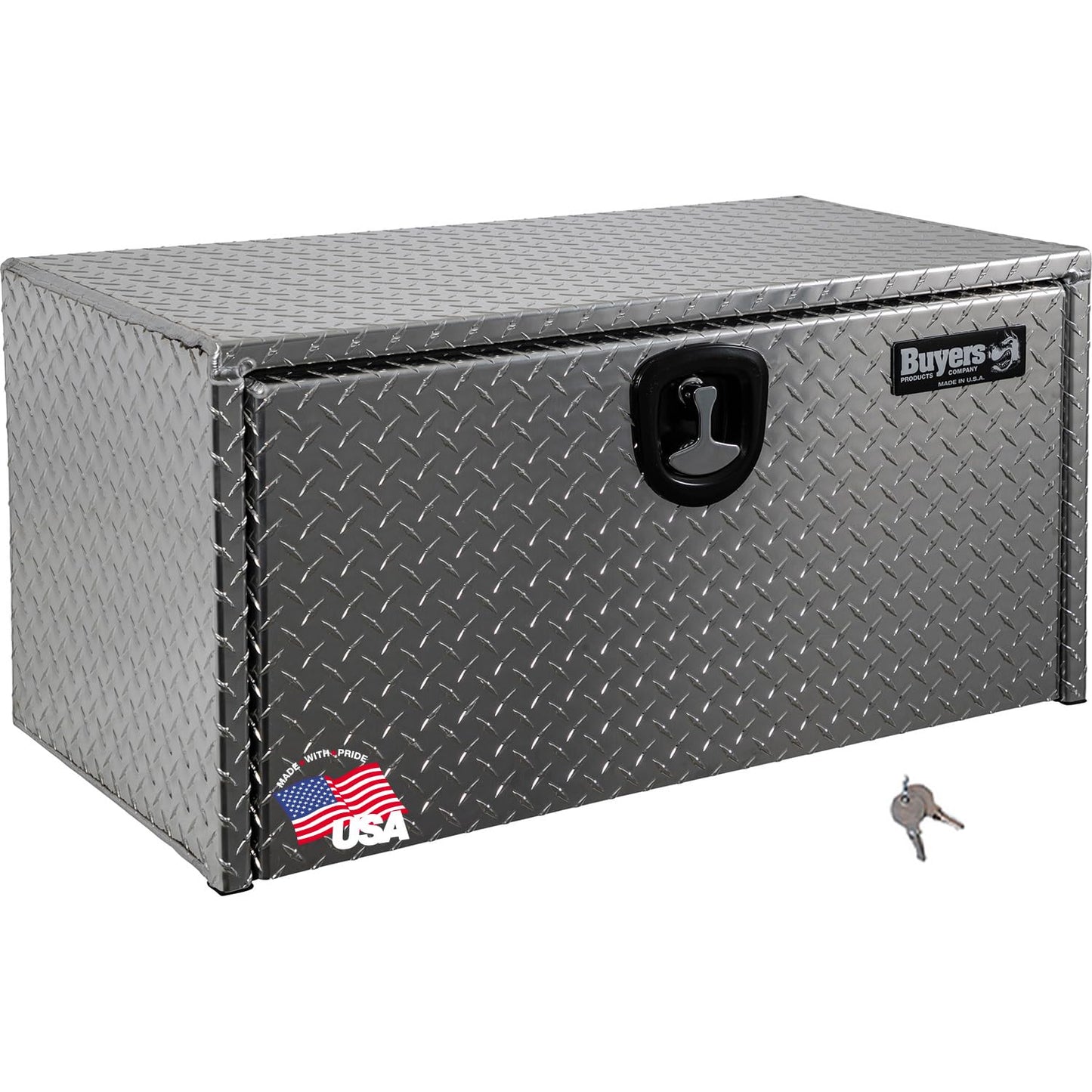 Buyers Products 1705102 Diamond Tread Aluminum Underbody Truck Tool Box, 18 x 18 x 14, Made in USA, .100 in. Thick, Corrosion-Resistant, Locking Compression Latch – Secure Storage for Work Trucks
