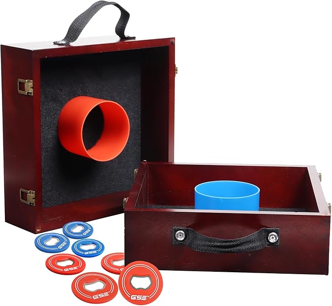 GSE Games & Sports Expert Premium Wood Washer Toss Game Set with 8 Washers with Bottle Opener for Adults and Family. Portable Lawn Game for Beach, Backyard, Pitching, Tailgating, Camping