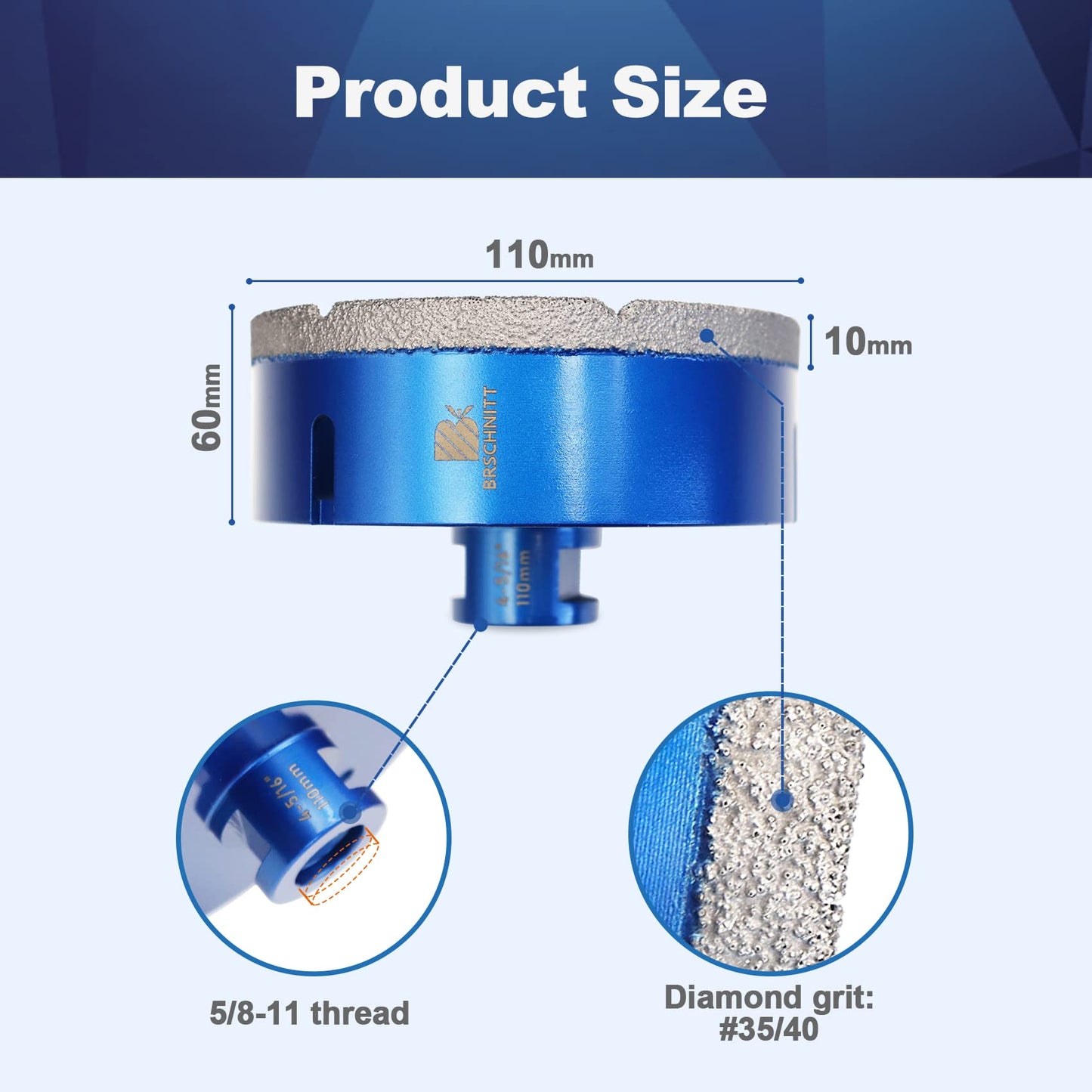 Diamond Core Drill Bit Set - BRSCHNITT 1/4" 5/16" 3/8" 1" 1-3/8" 2" 2-1/2" 4-5/16 Diamond Hole Saw Kit for Drilling Porcelain Tile Ceramic Marble Granite,2" Diamond Chamfer Bit