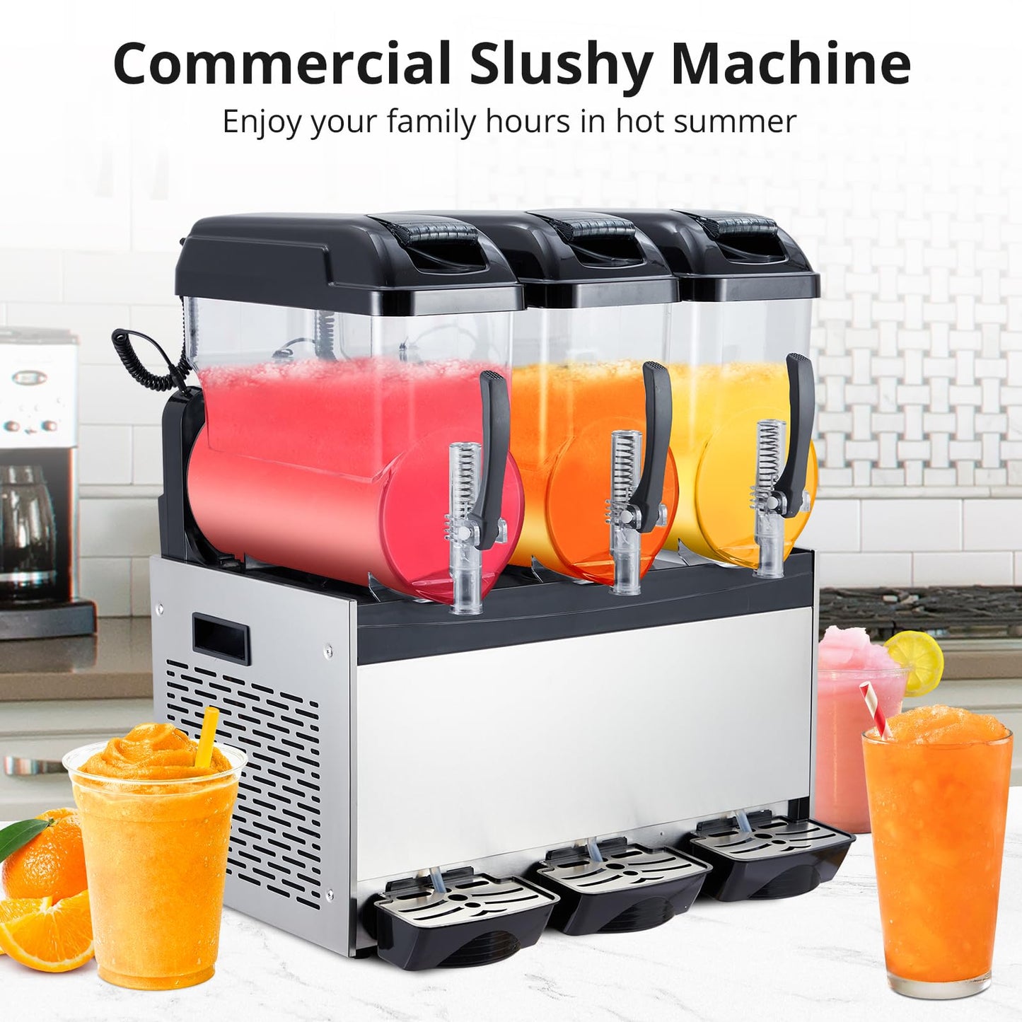 Garvee Commercial Slushy Machine, 36 L/9.6 gal Frozen Drink Margarita Machine Smoothie, Self-Cleaning, 860W Stainless Steel Slushy Machine for Snow Melts, Cocktails, Homes, Coffee Shops, Restaurants