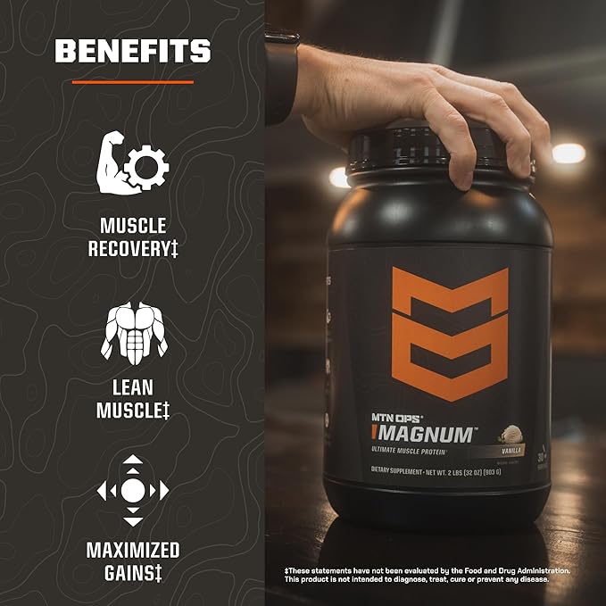 MTN OPS Magnum Strawberry Protein Powder, 23g of Whey Isolate Protein & Milk Protein with BCAAs, Zero Sugar & Gluten Free, Strawberries & Cream, 30-Serving Tub
