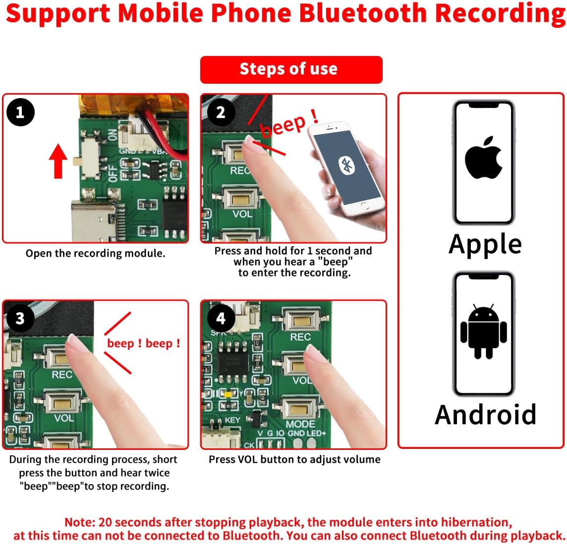 XLW 8MB Speaker,8 Sound Module, Support Bluetooth & MIC Recording Audio, Voice Chips with Min Easy Sound Recording Chip